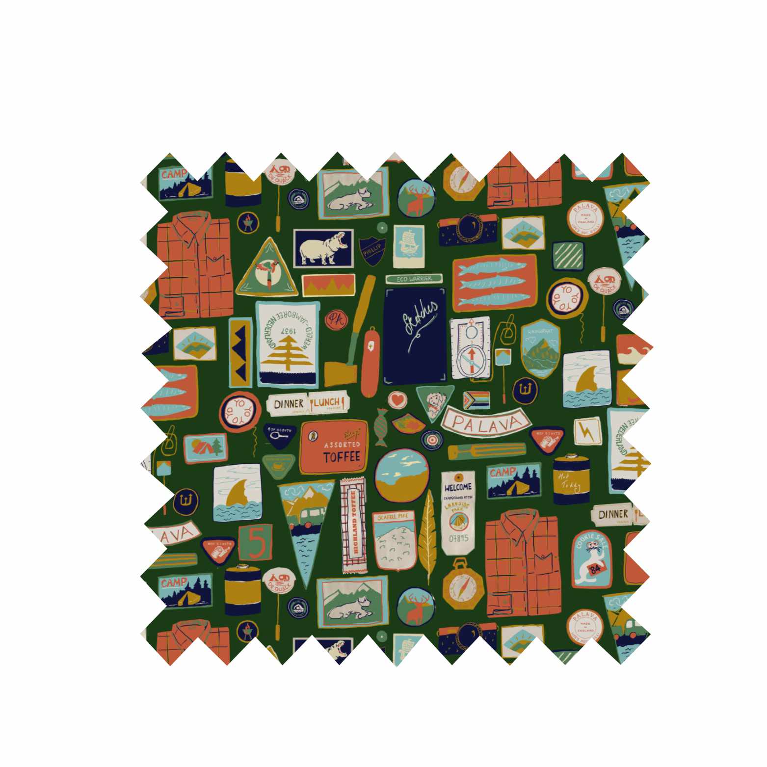 Remnant - 120cm x 304cm - Green Badges - Cotton Linen Blend