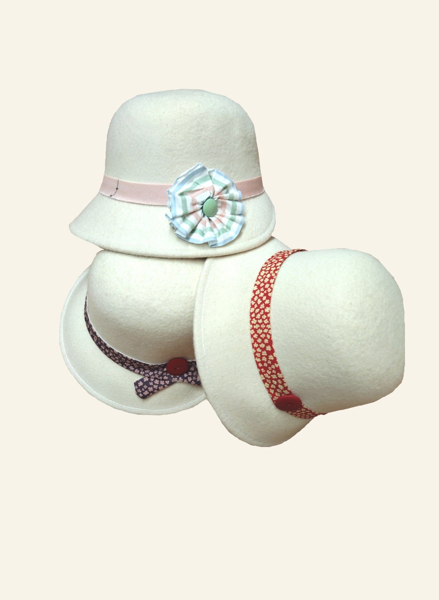 Archive Sale - Children's Cloche Hat - Cream with Ribbon