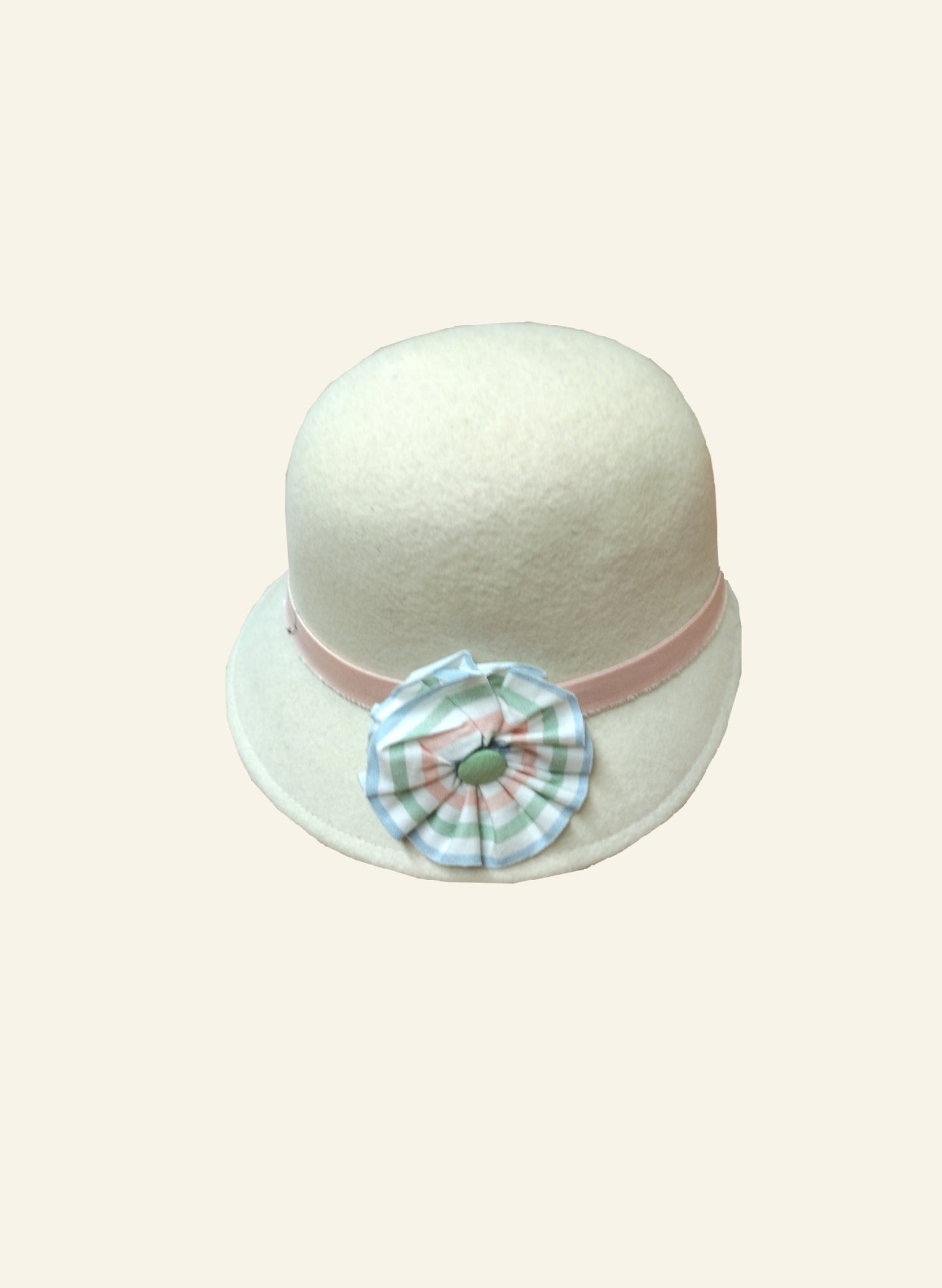 Archive Sale - Children's Cloche Hat - Cream with Ribbon