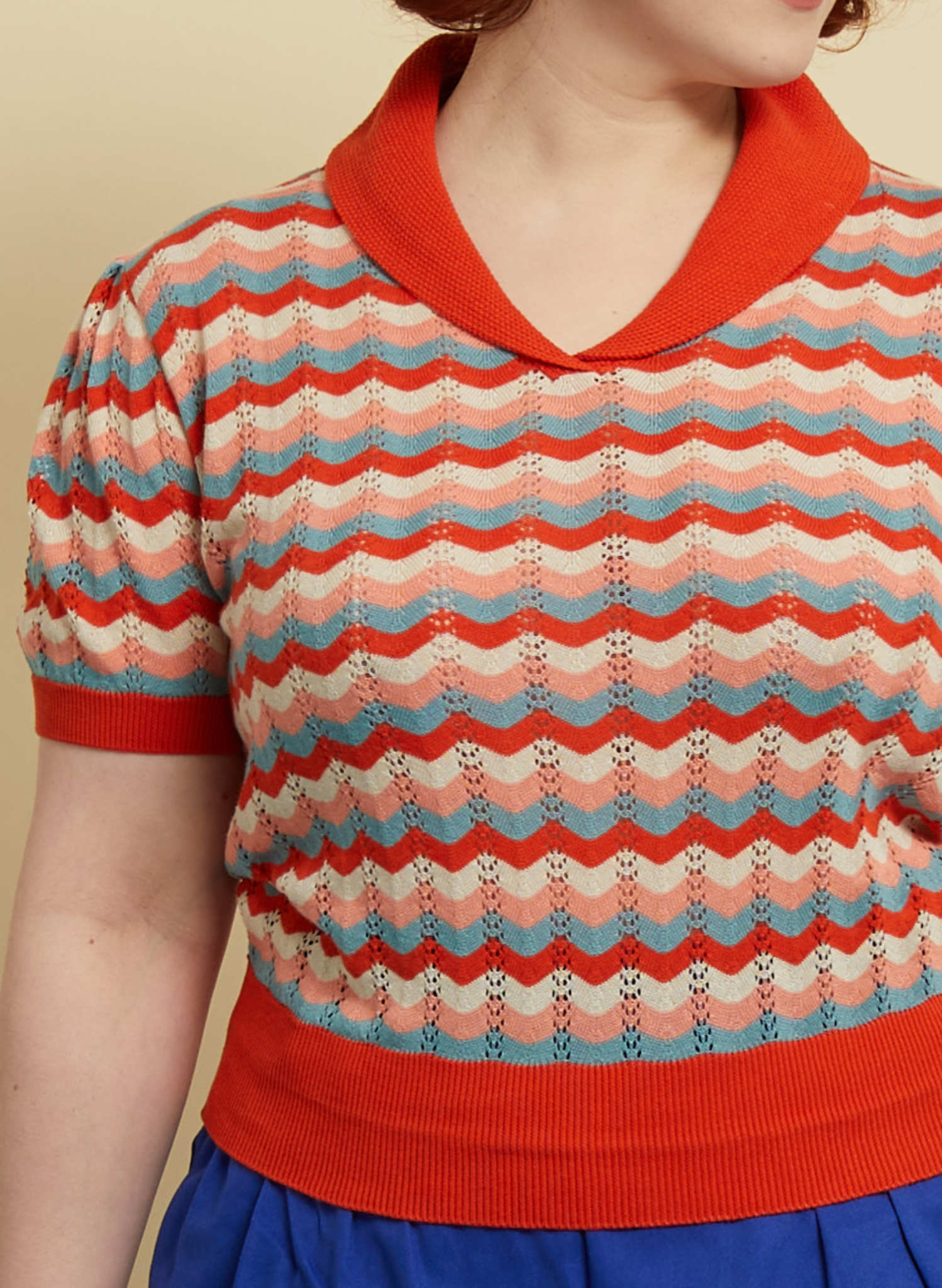 Archive Sale - Size S - Hilary Knitted Cotton Top - Red Refresher