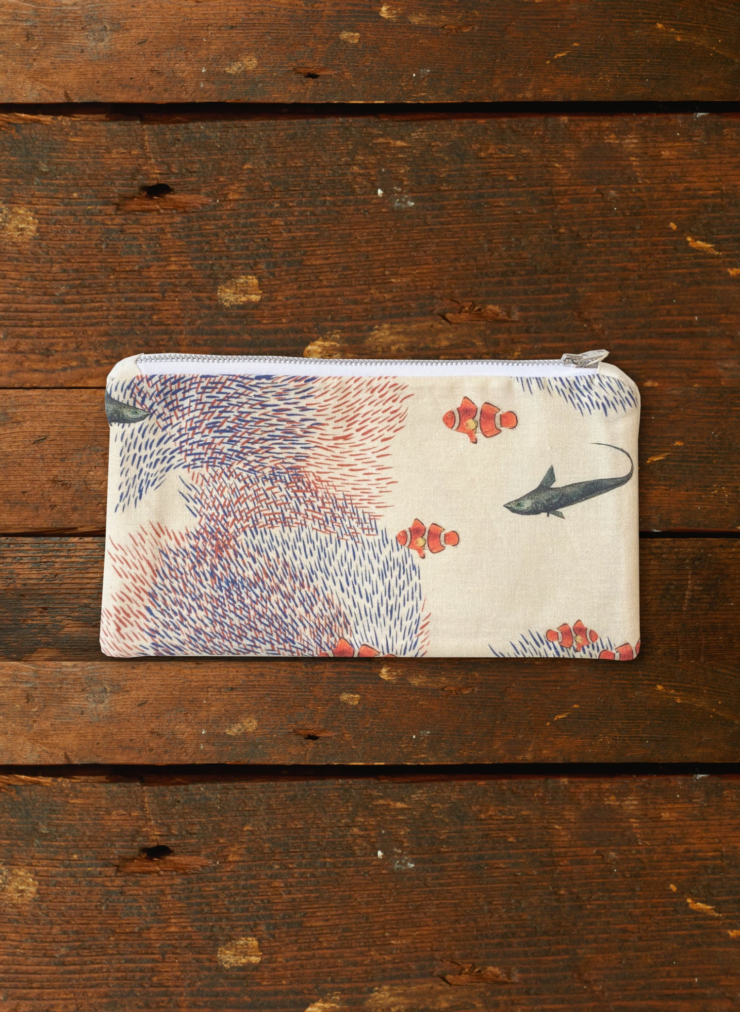 Zip Pouch- Medium - Ivory Coral Migration