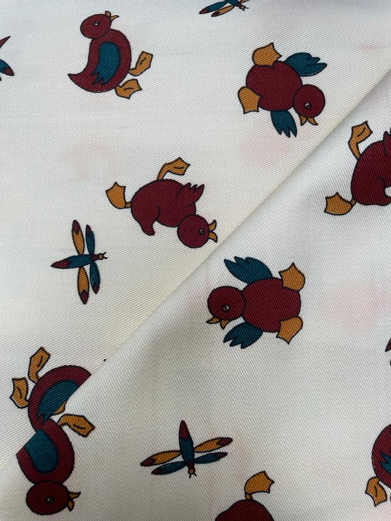 Remnant - 120cm - Cream Puddle Ducks Fabric - Cotton Twill