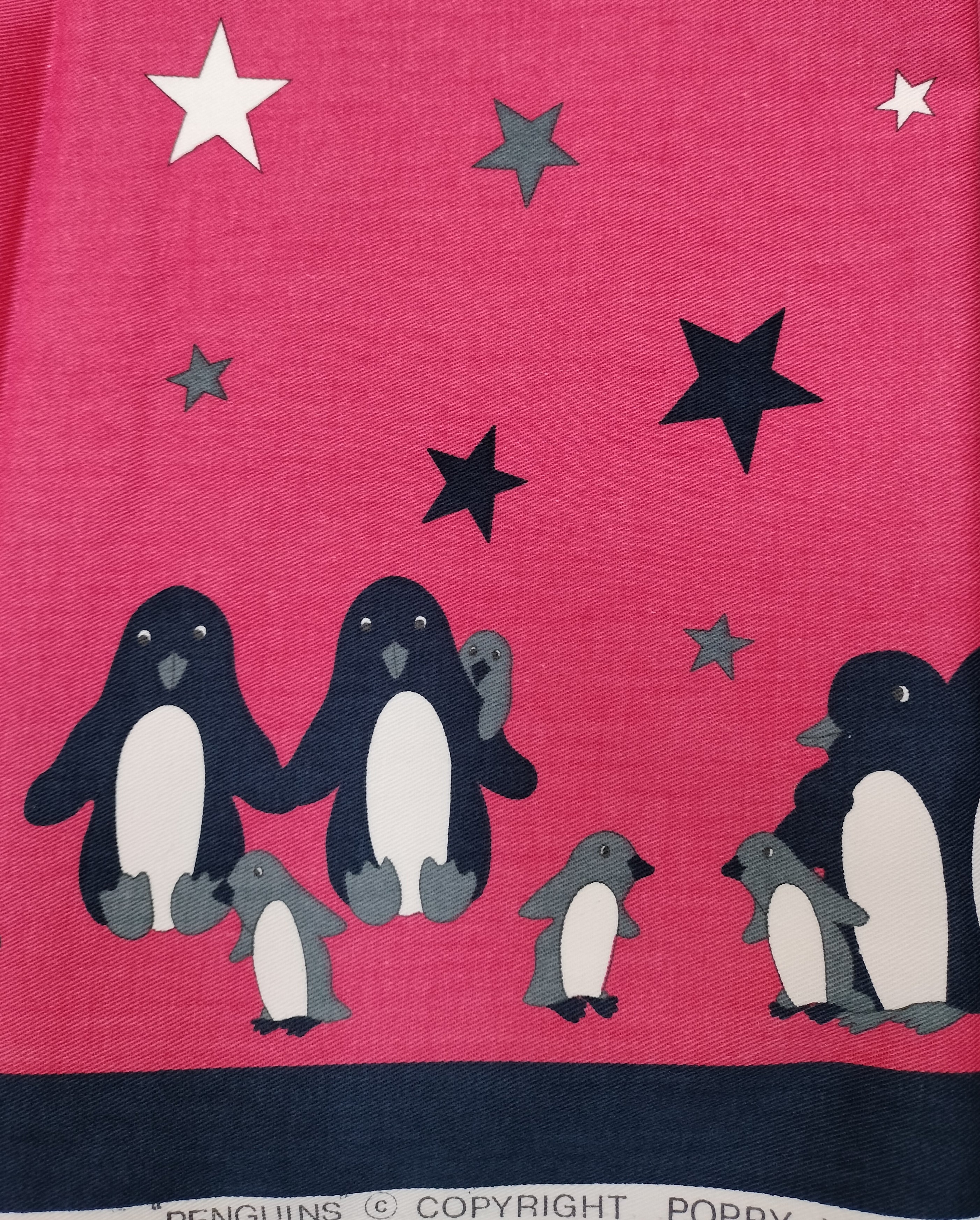 Remnant - 1m - Pink Penguin Fabric - Cotton twill Fabric