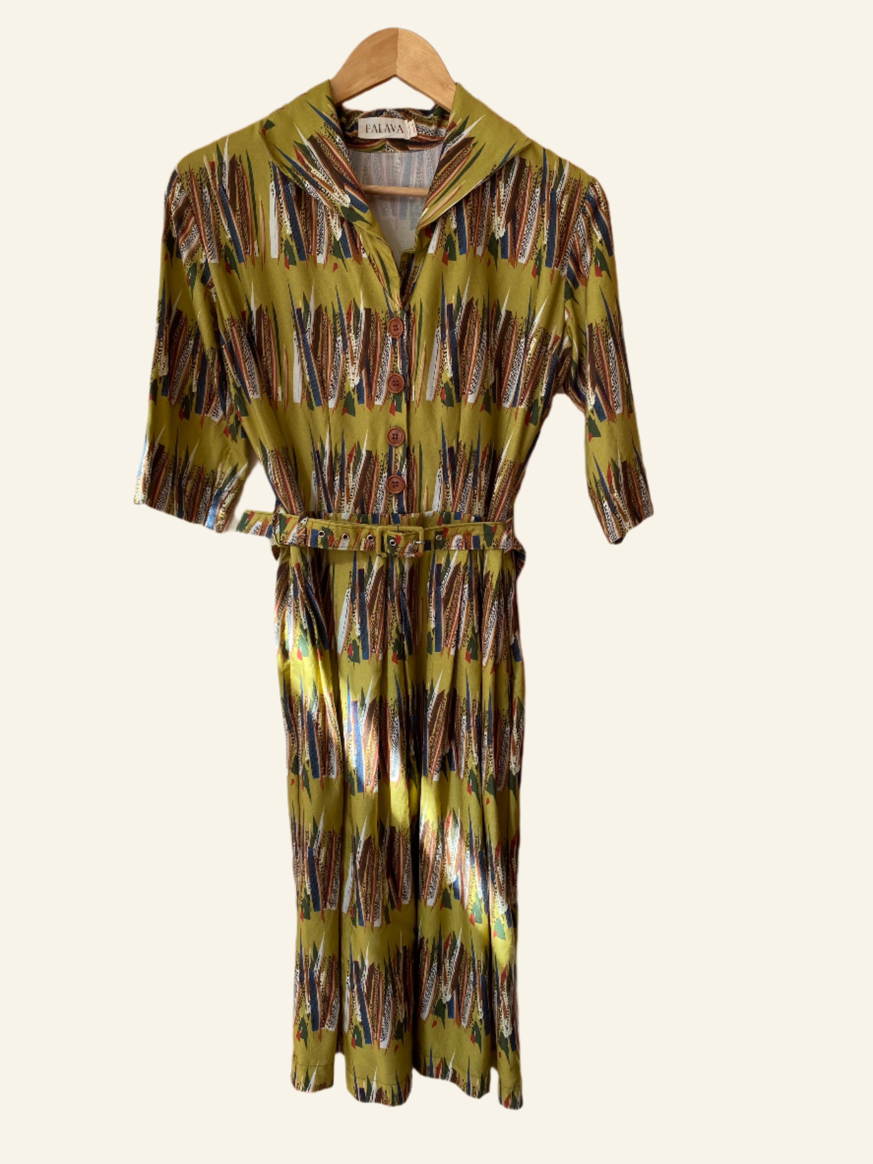 PRE LOVED - Ida - Mustard Mid-Century Feather Dress