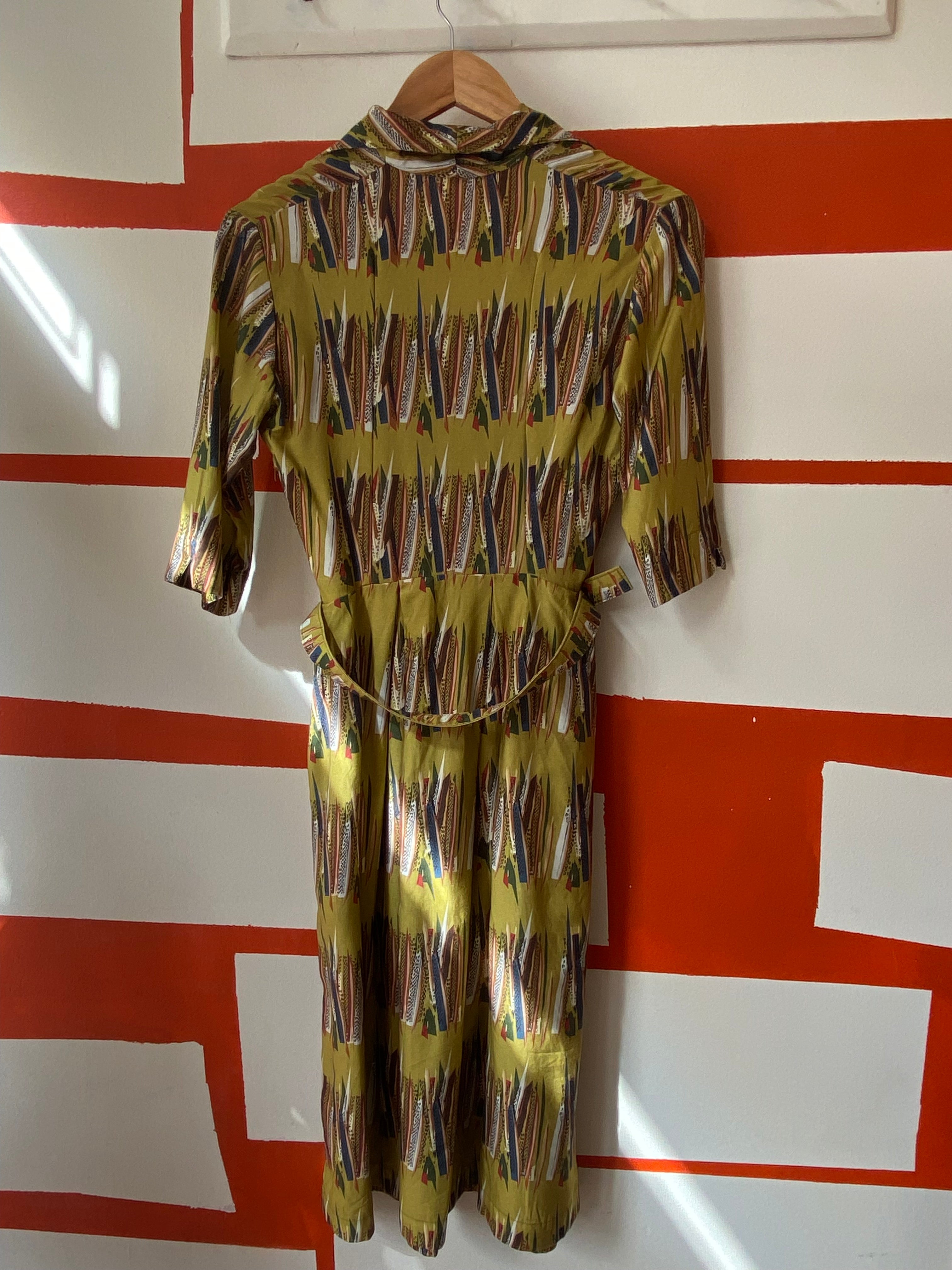 PRE LOVED - Ida - Mustard Mid-Century Feather Dress