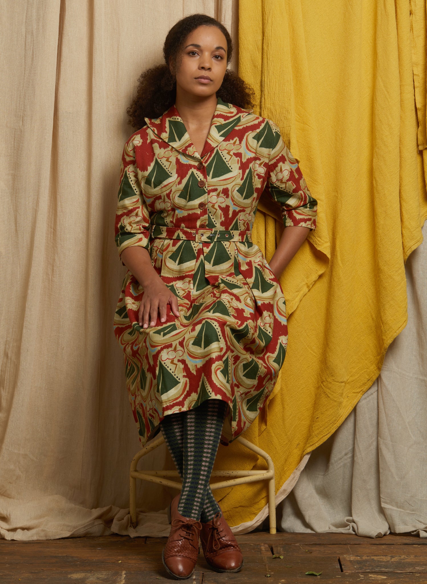 Ida - Burgundy Sailing Boats Dress