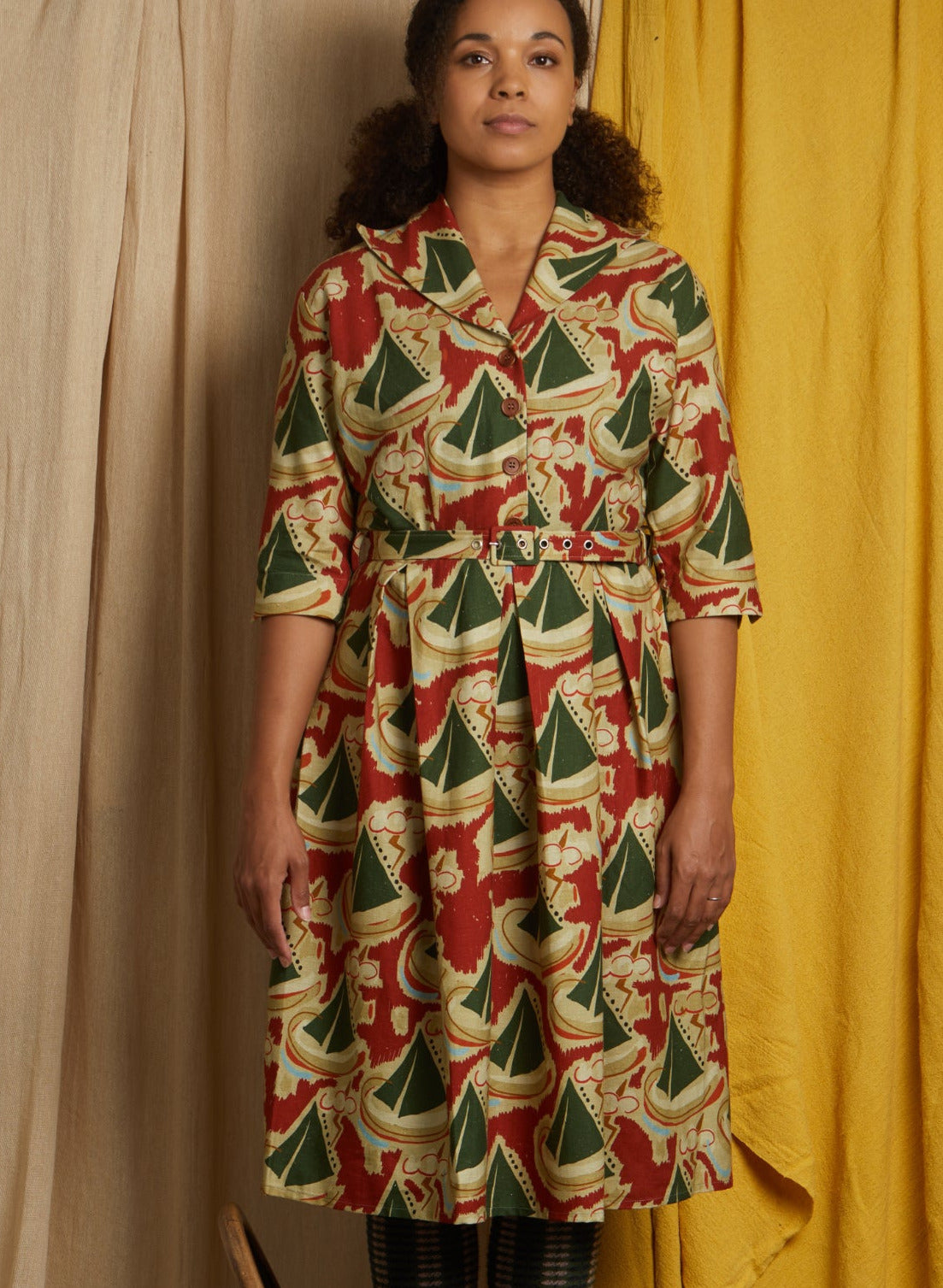 Archive Sale - Size 10 - Ida - Burgundy Sailing Boats Dress