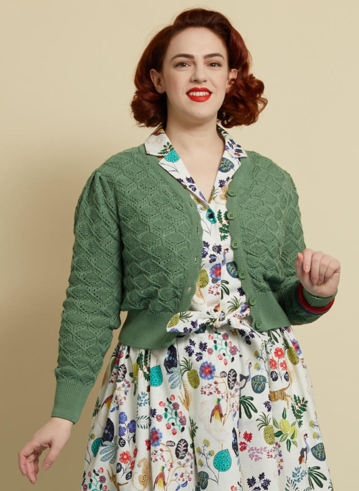 Archive Sale - Size S - Leah - Green Basket Knitted Cardigan