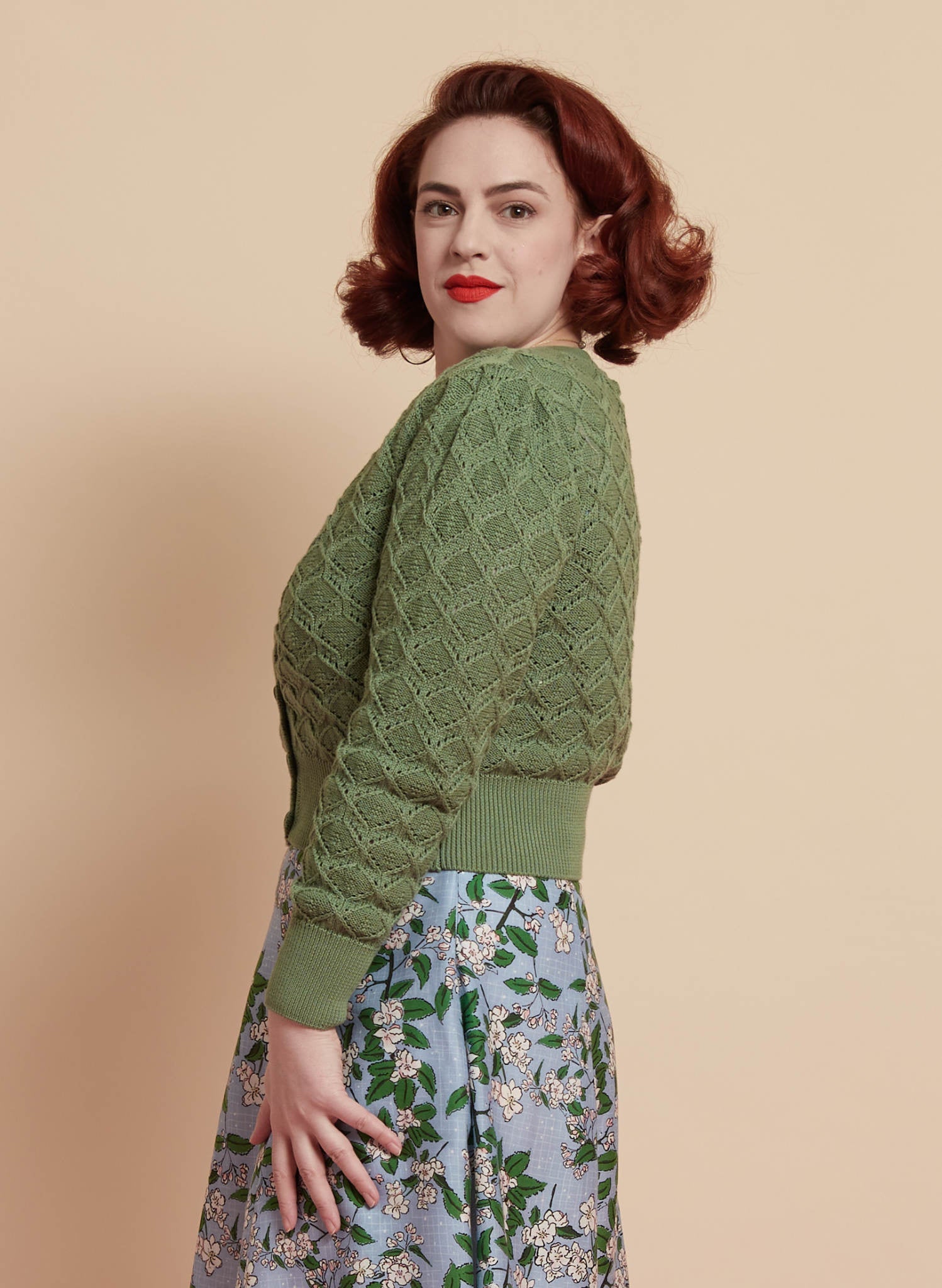 Archive Sale - Size S - Leah - Green Basket Knitted Cardigan