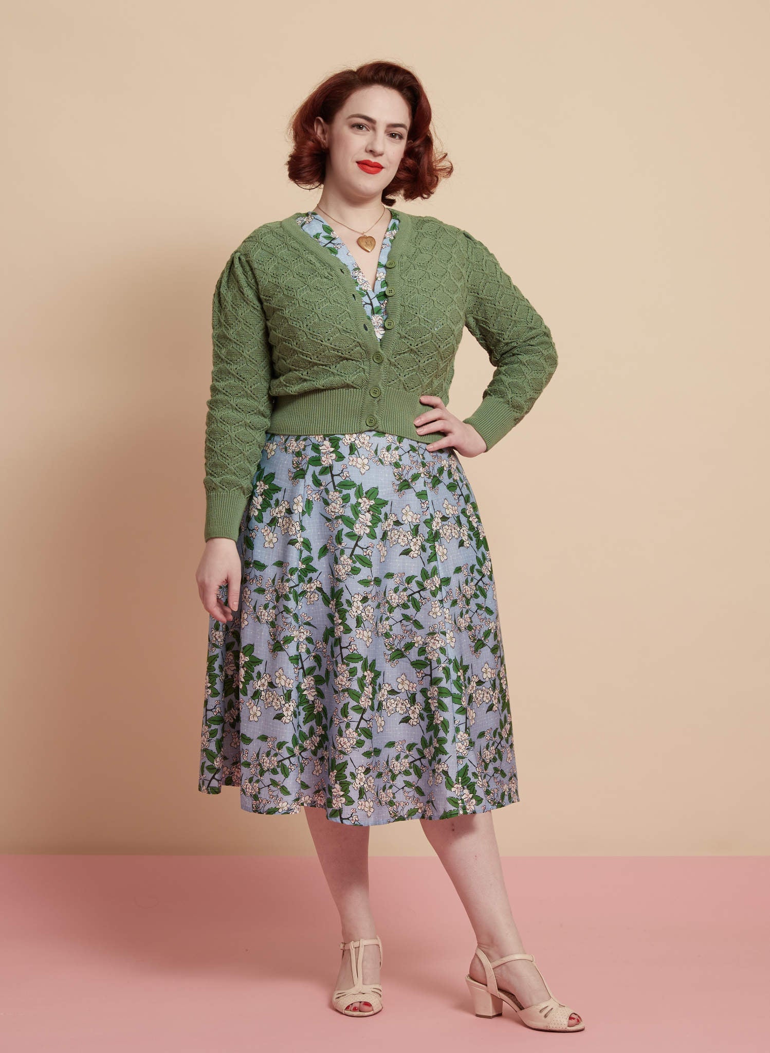 Archive Sale - Size S - Leah - Green Basket Knitted Cardigan