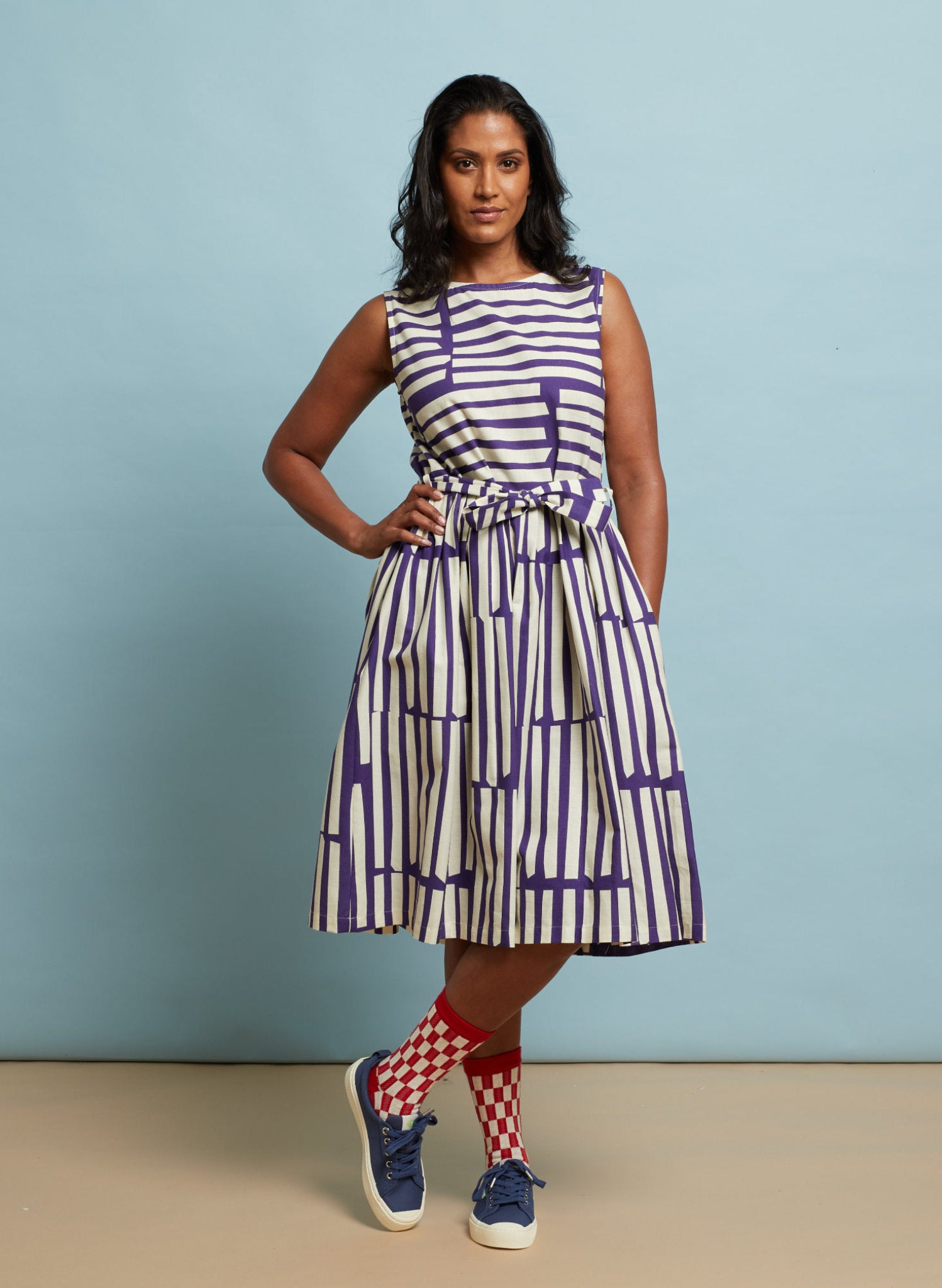 Mabel - Navy Box Stripe Dress