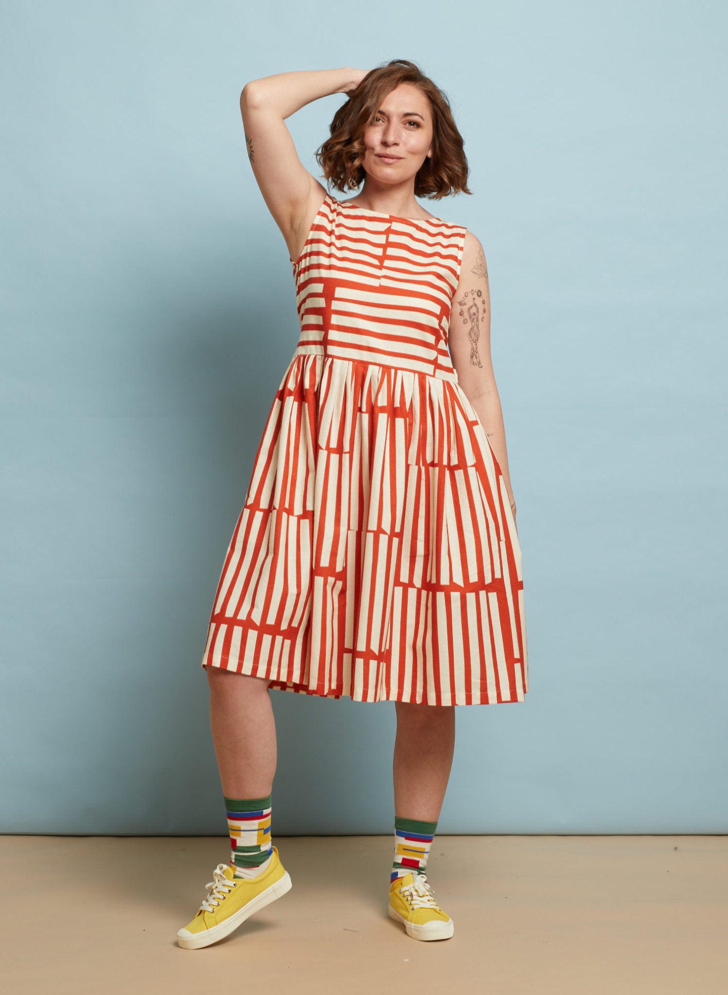 Mabel Dress - Red Box Stripe