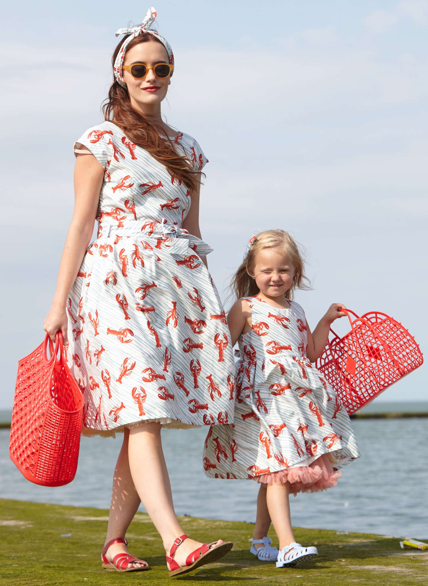 Martha Children's Dress - Light Blue Lobsters