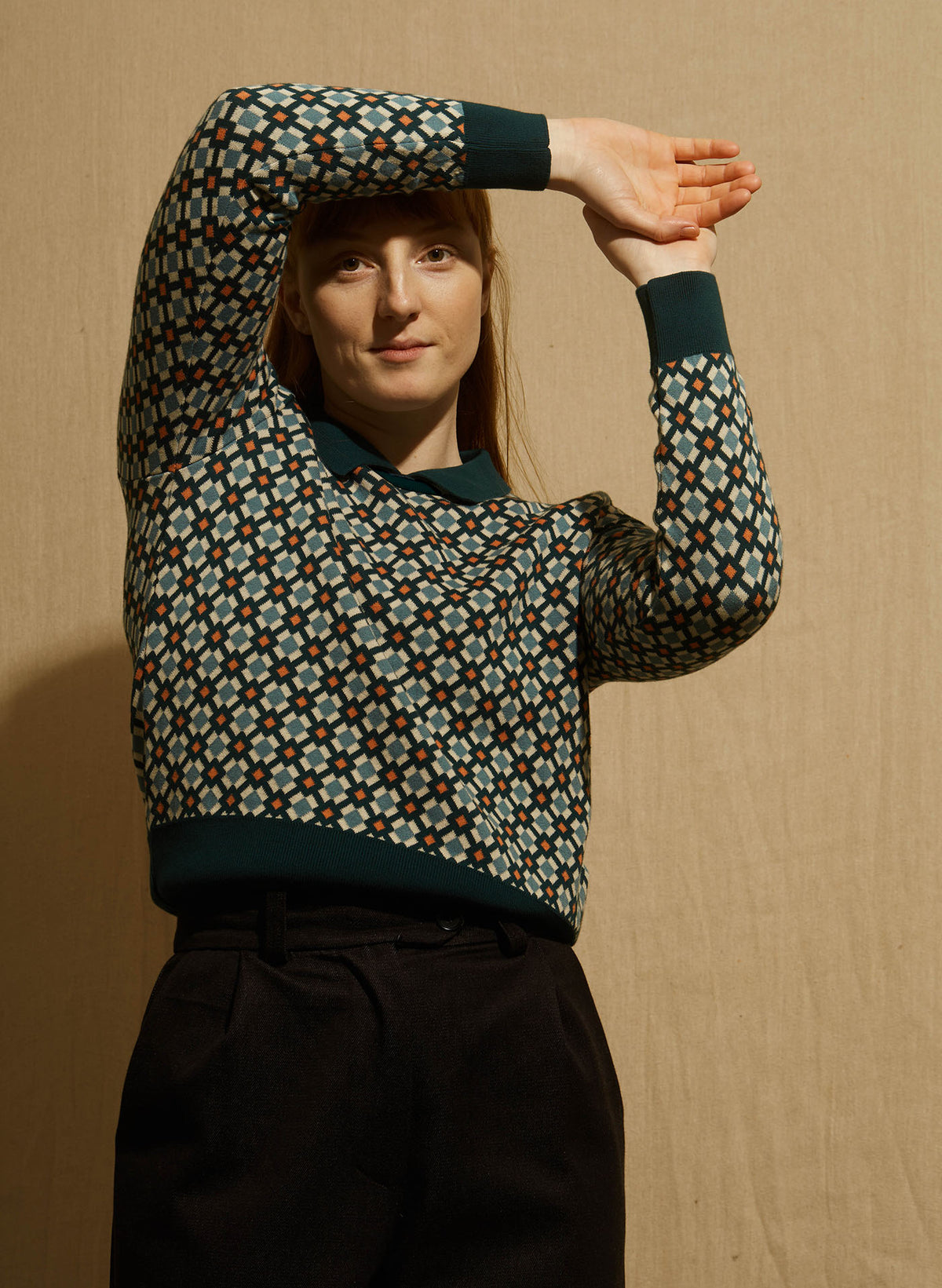 Nancy Top - Deep Teal Tiles