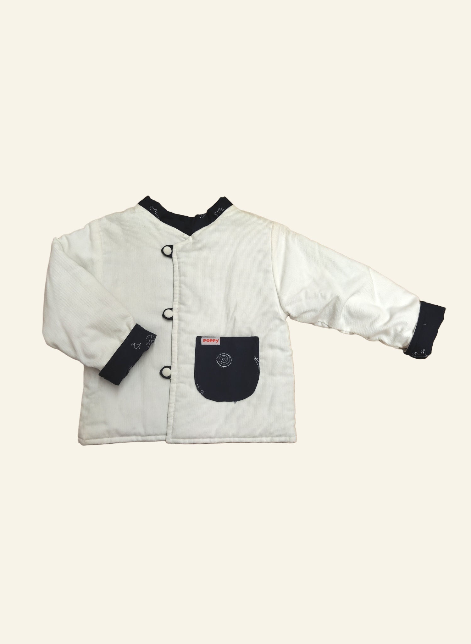 Children's Reversible Jacket - Navy Animaux/White Cord