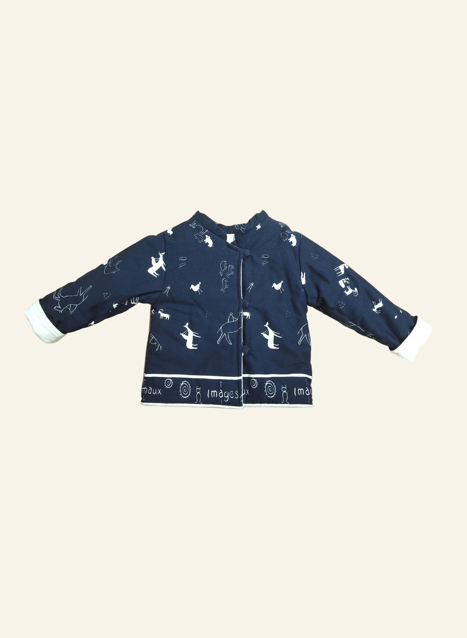 Children's Reversible Jacket - Navy Animaux/White Cord