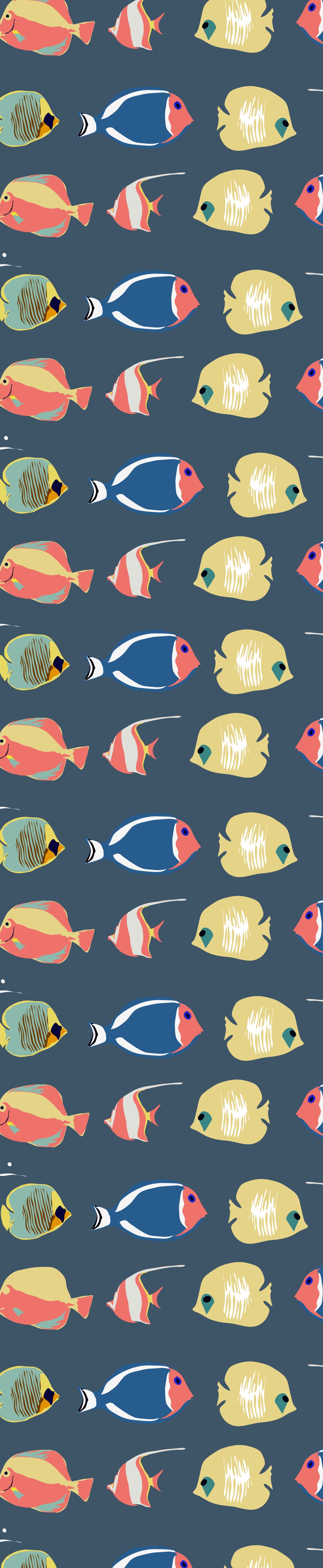 Remnant - 71x124cm - Navy Fish - Cotton Sateen