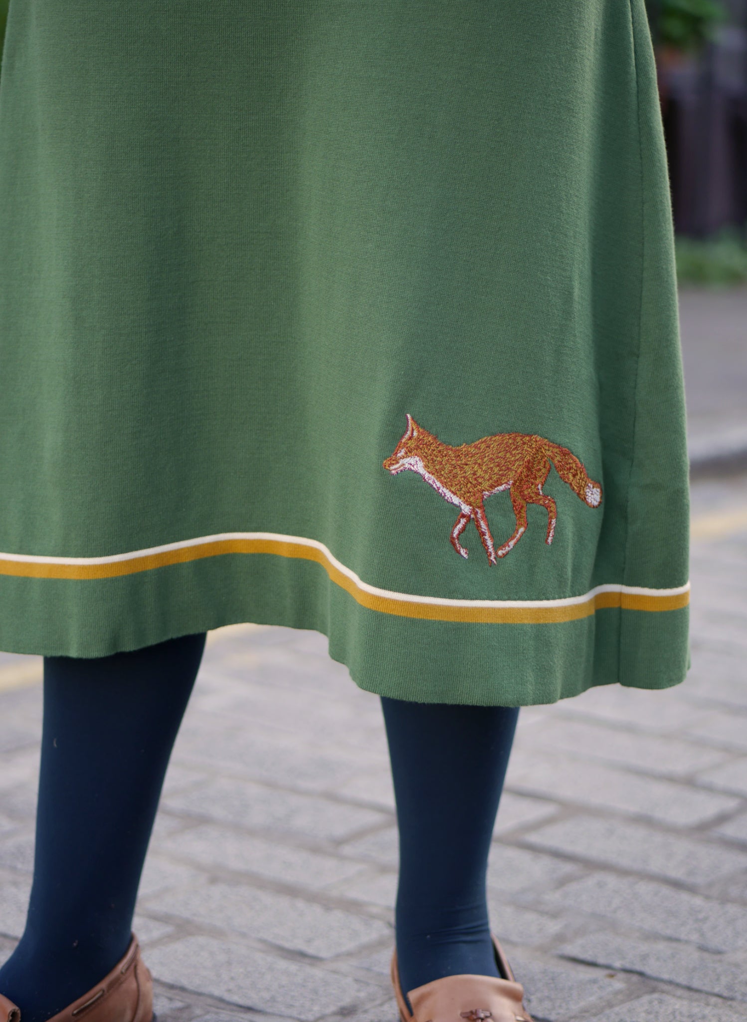 Otti 2-Piece - Green Embroidered Fox Knitted Top and Skirt