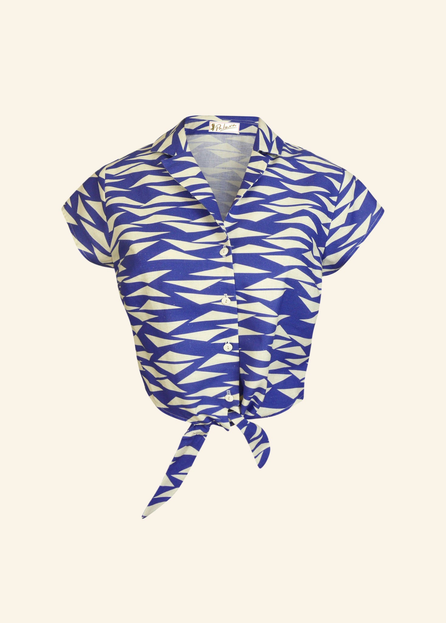 Navy Sails Pattern Tie-Front Top | Cotton & Linen | Made in UK
