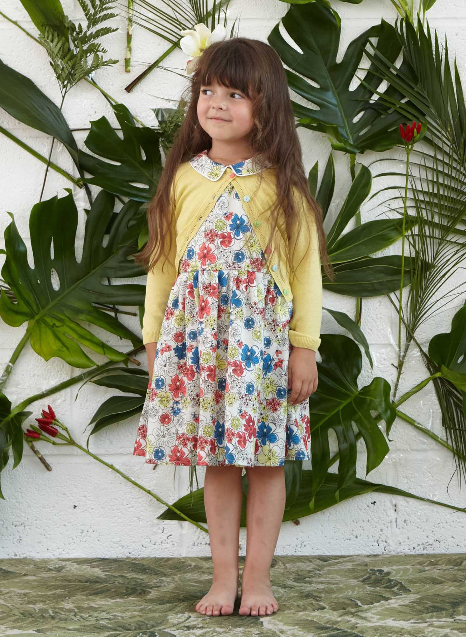 Penny Children's Dress - Ivory Hibiscus Heaven