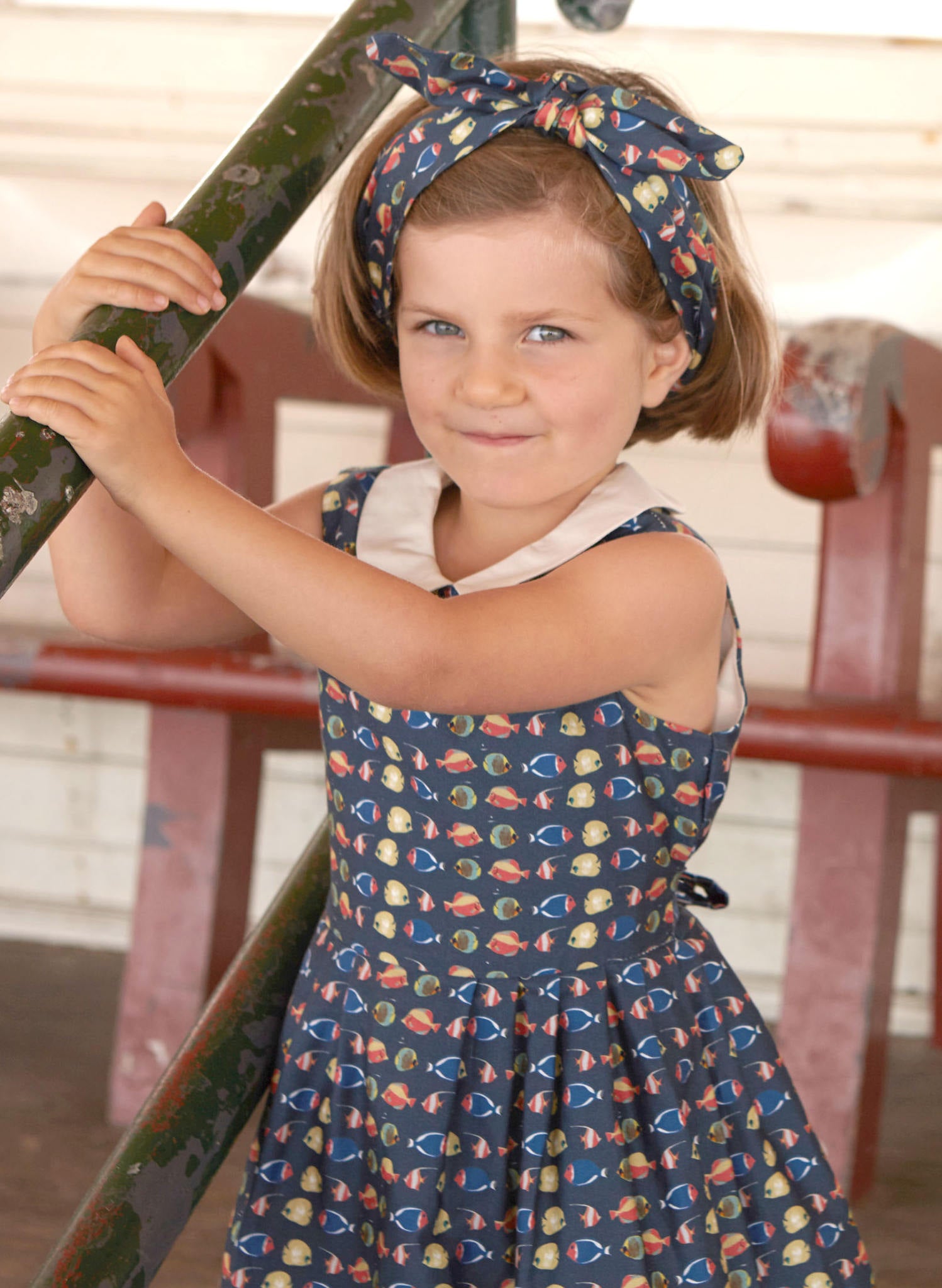Archive Sale - Penny Girl's Dress - Navy Tropical Fish