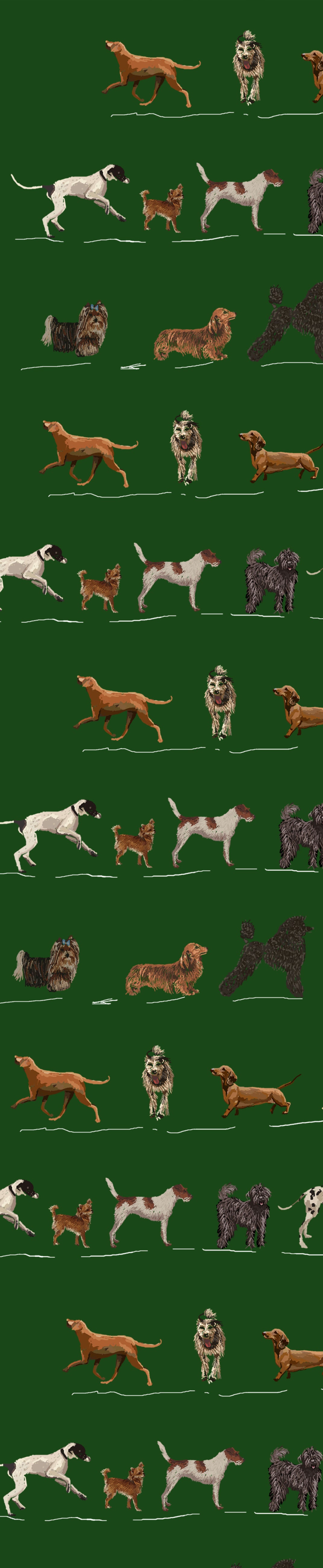 Remnant - 67x112cm - Green Porcelain Dogs - Twill