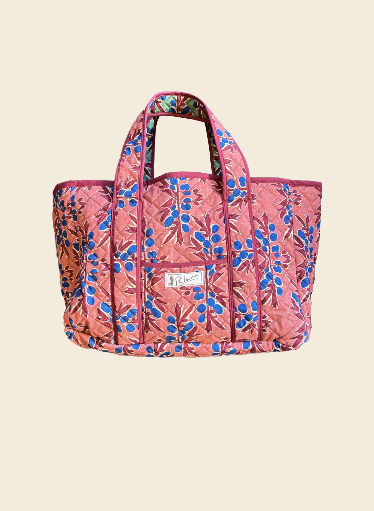 Reversible Quilted Tote Bag - Pink/Green Nouveau Plum