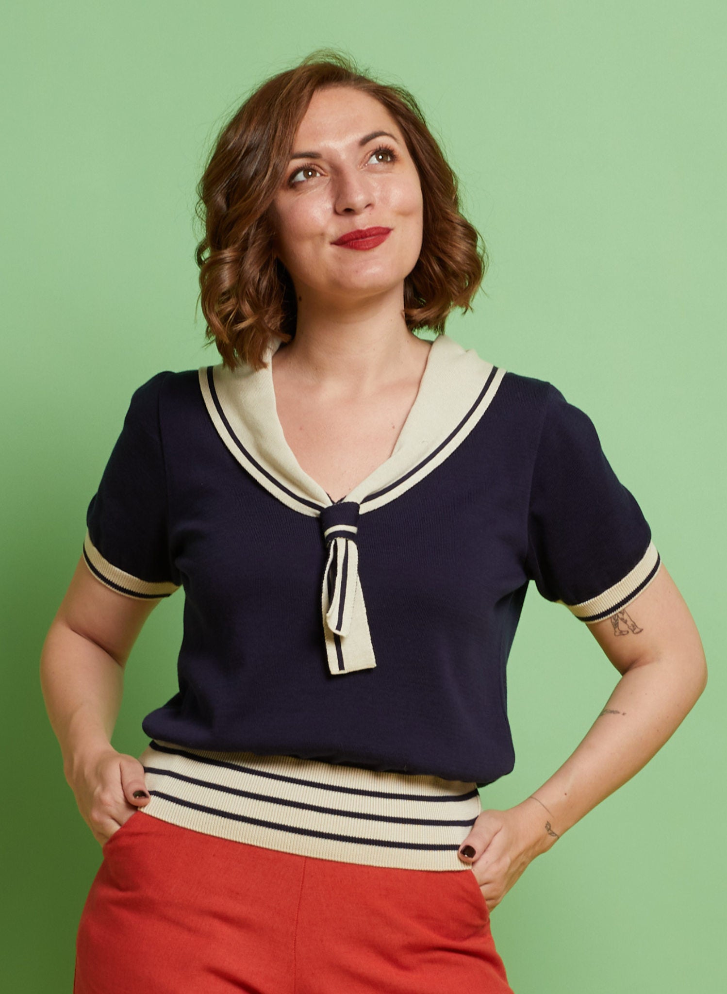 Women's Navy & White Knitted Sailor Top | 100% Organic Cotton