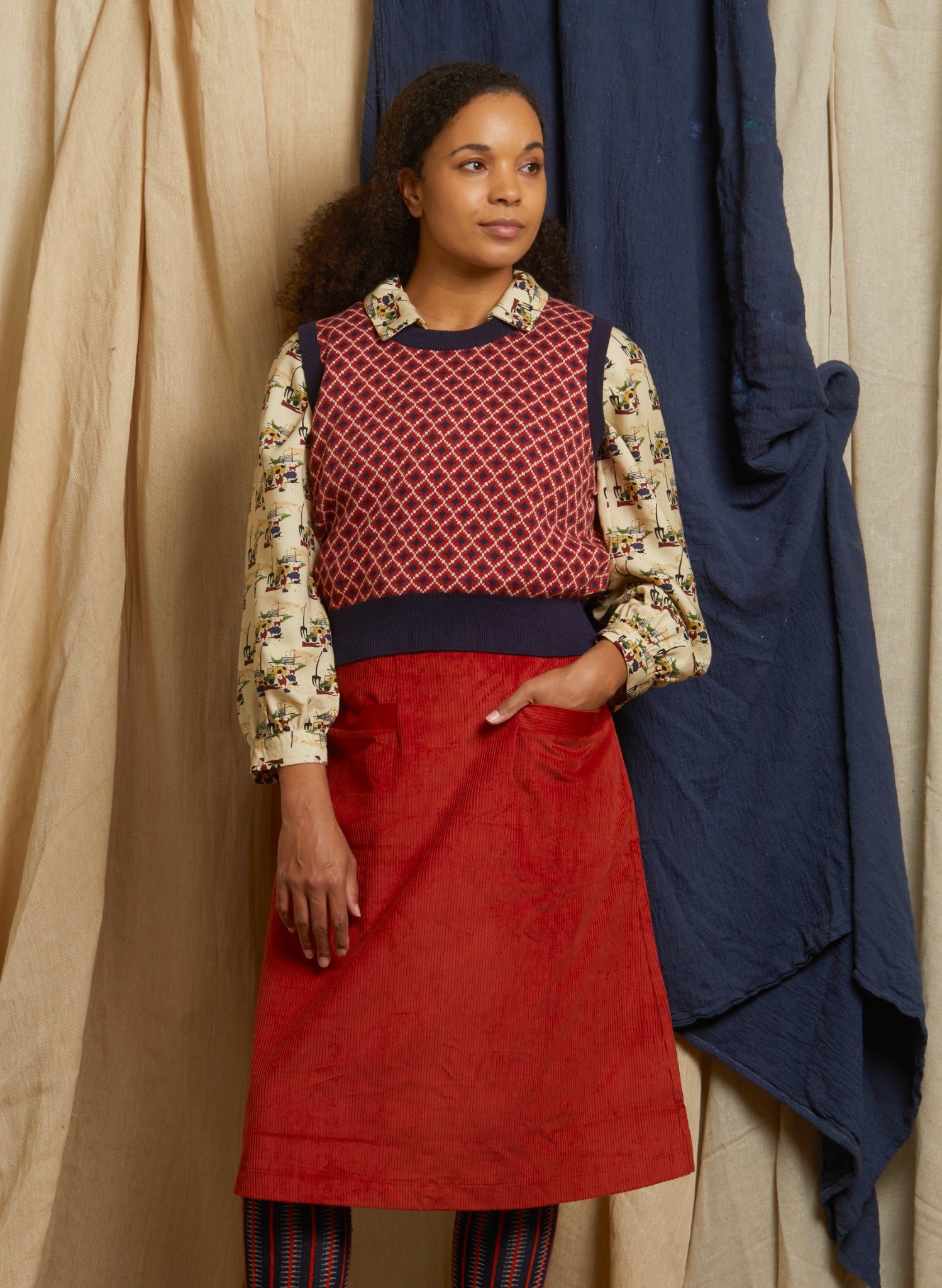 Shirley - Navy Tiles Tank Top