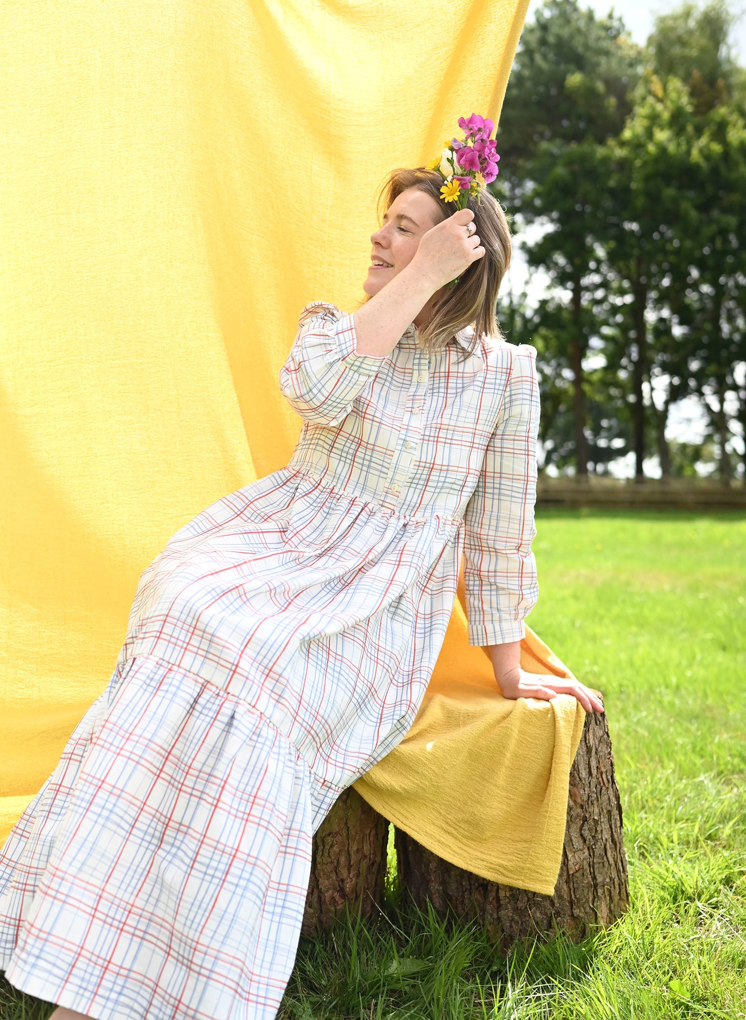 Tabatha Dress - Cream Folk Check