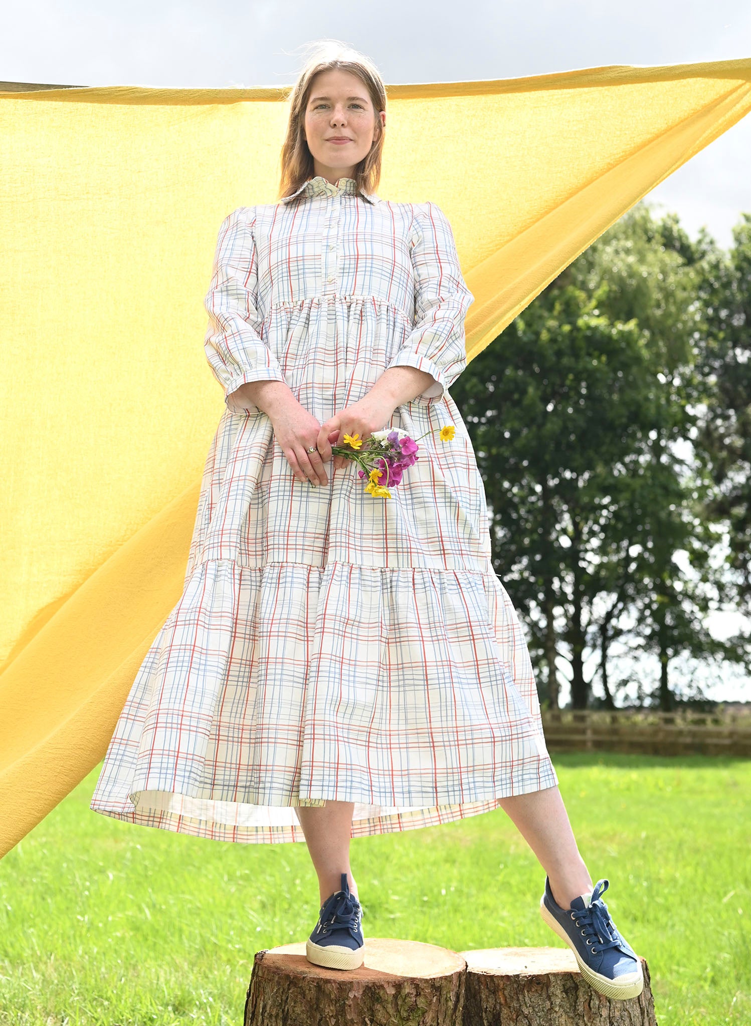 Tabatha Dress - Cream Folk Check
