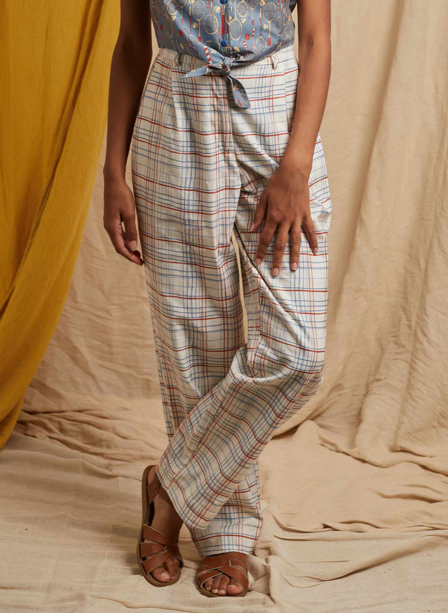 Thelma Trouser - Cream Folk Check