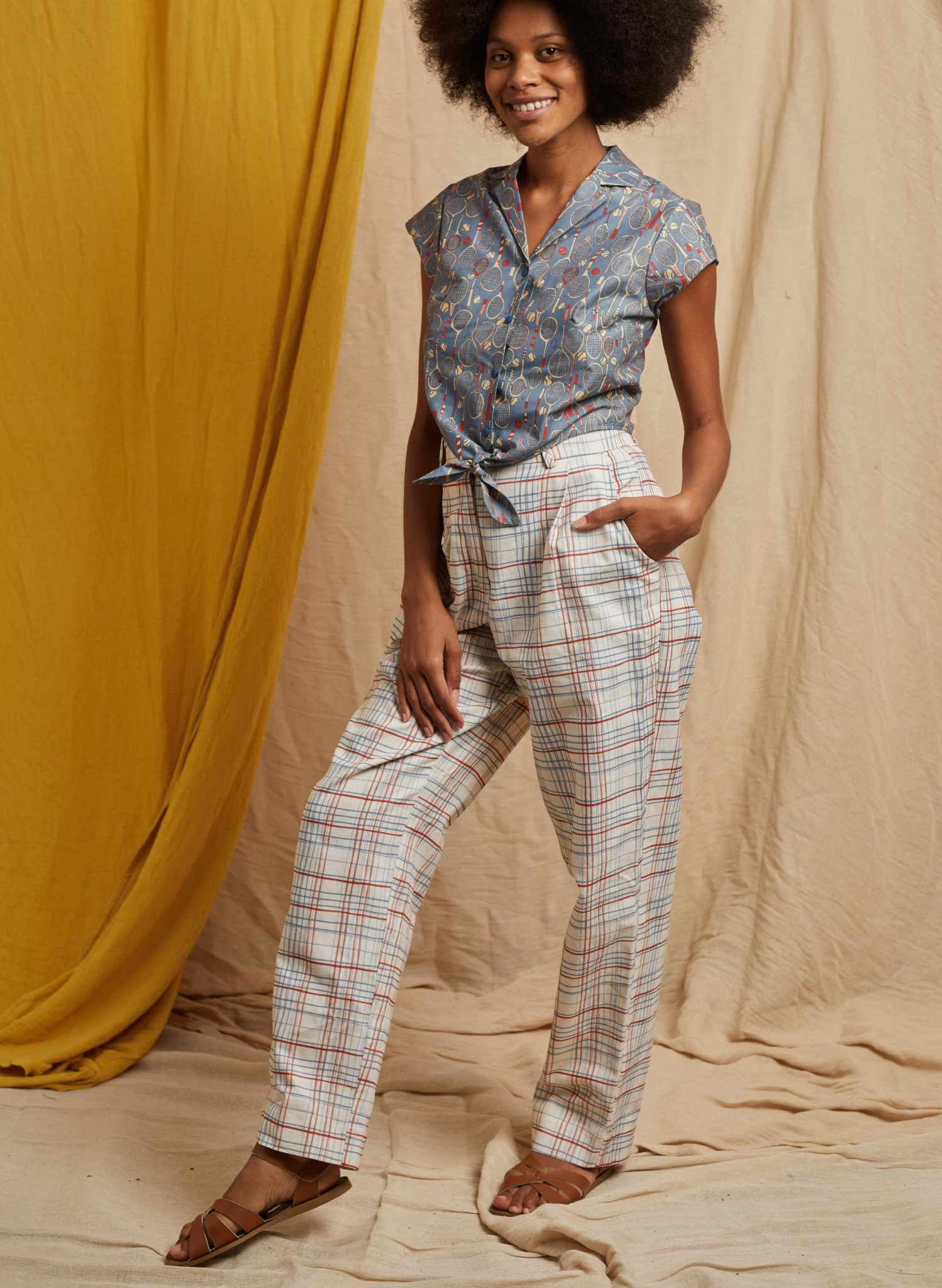 Thelma Trouser - Cream Folk Check