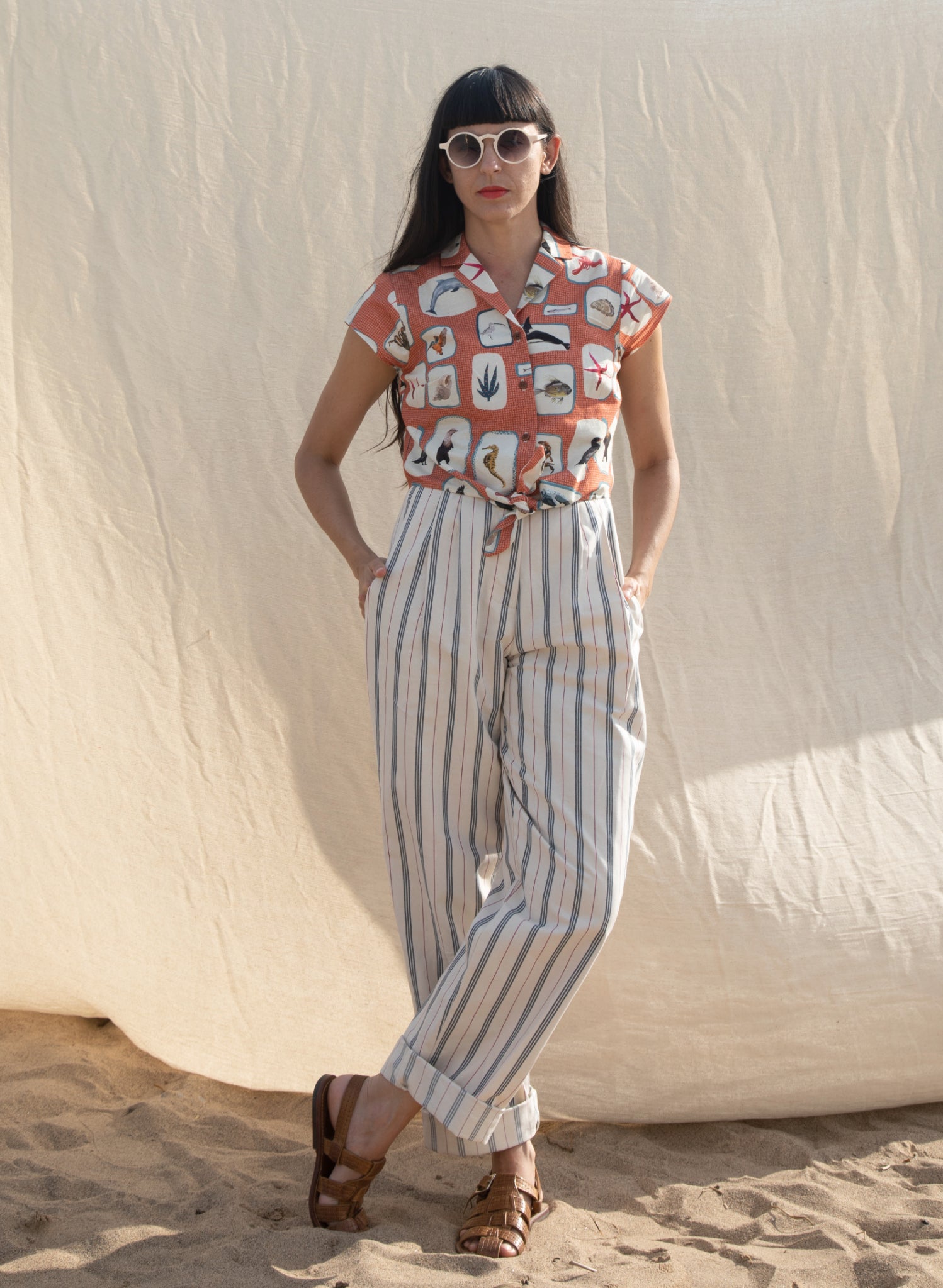Thelma Trousers - Cream Nautical Stripe