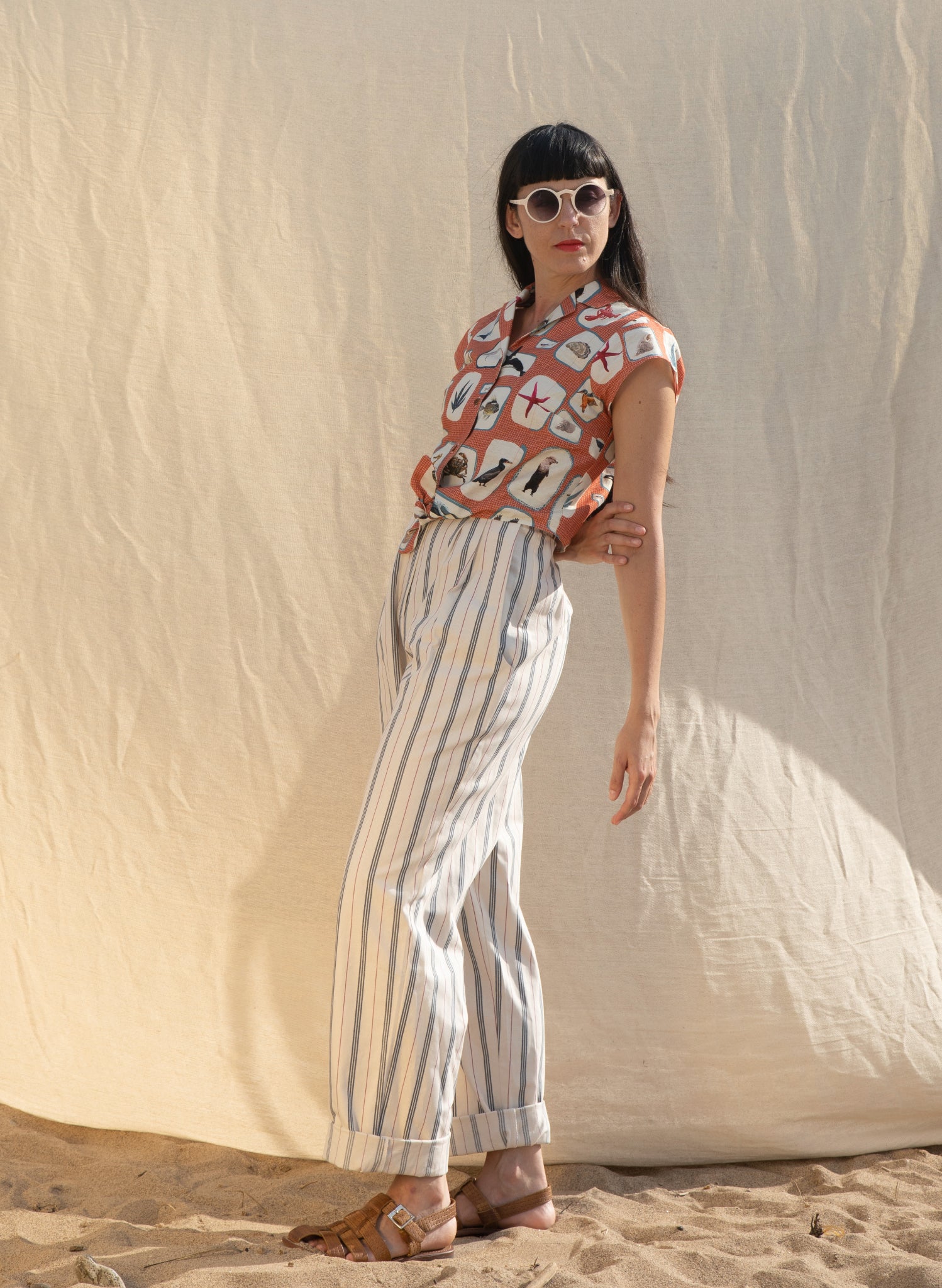Thelma Trousers - Cream Nautical Stripe