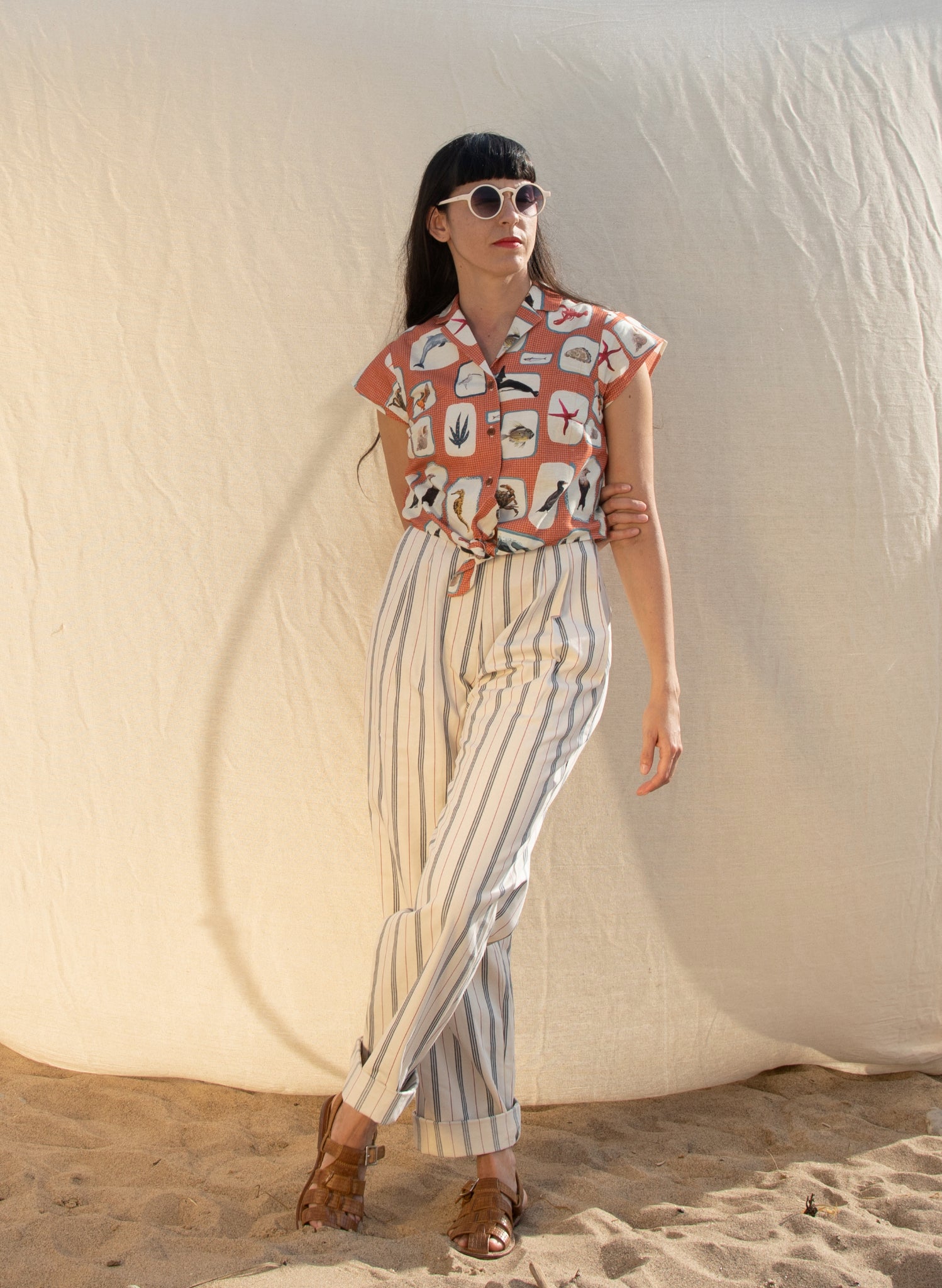 Thelma Trousers - Cream Nautical Stripe