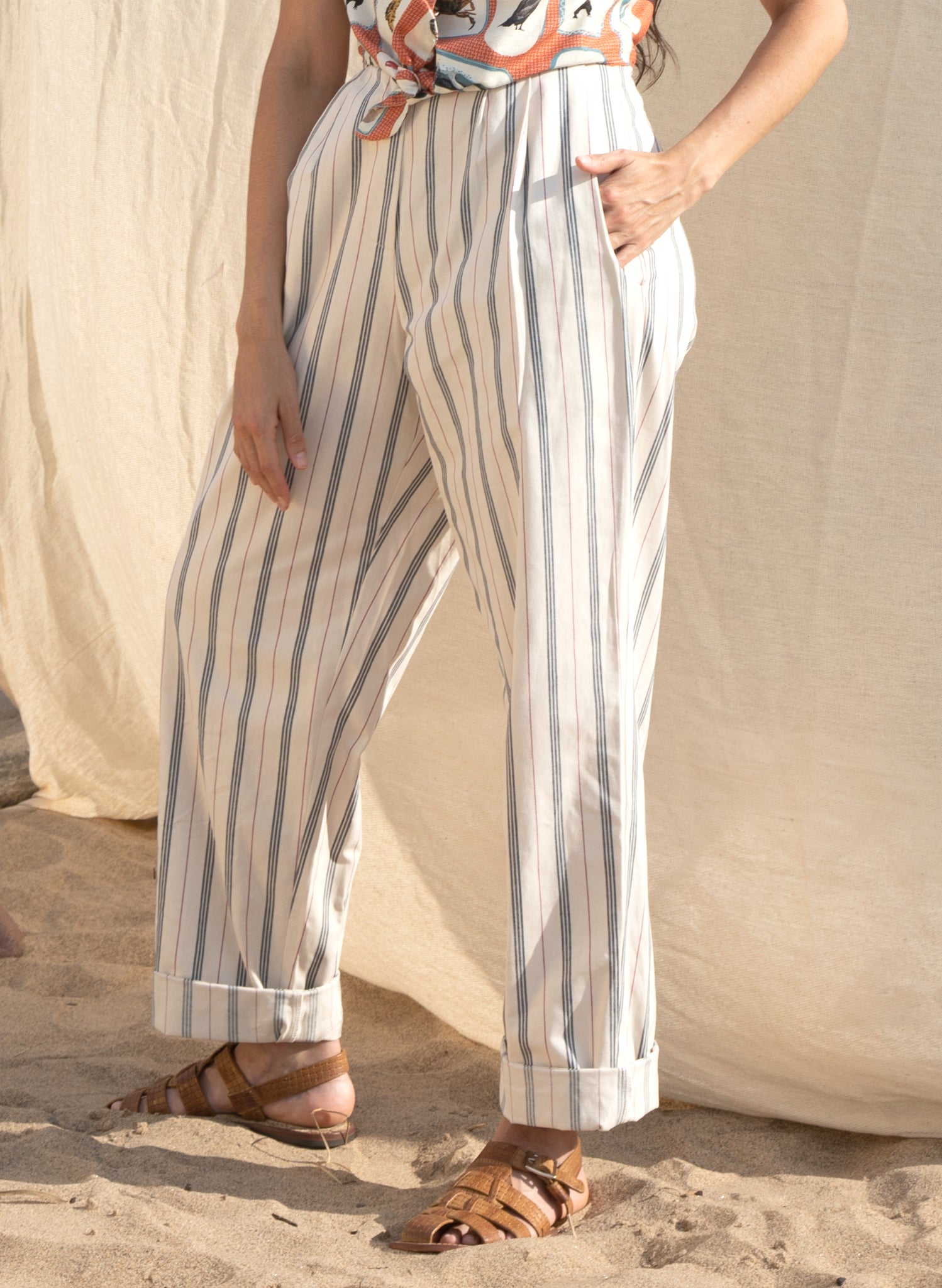 Thelma Trousers - Cream Nautical Stripe