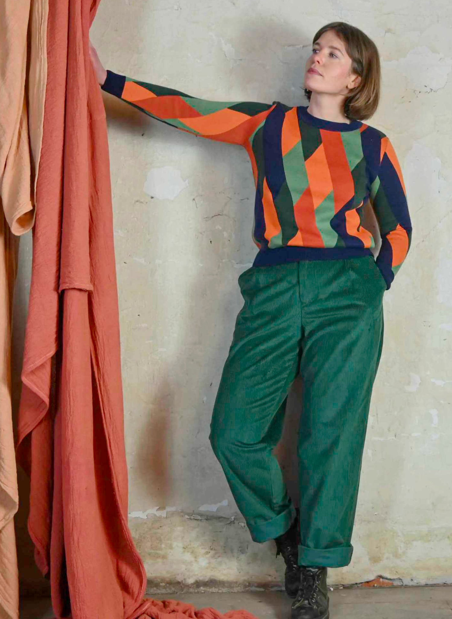 Thelma - Bottle Green Corduroy Trousers
