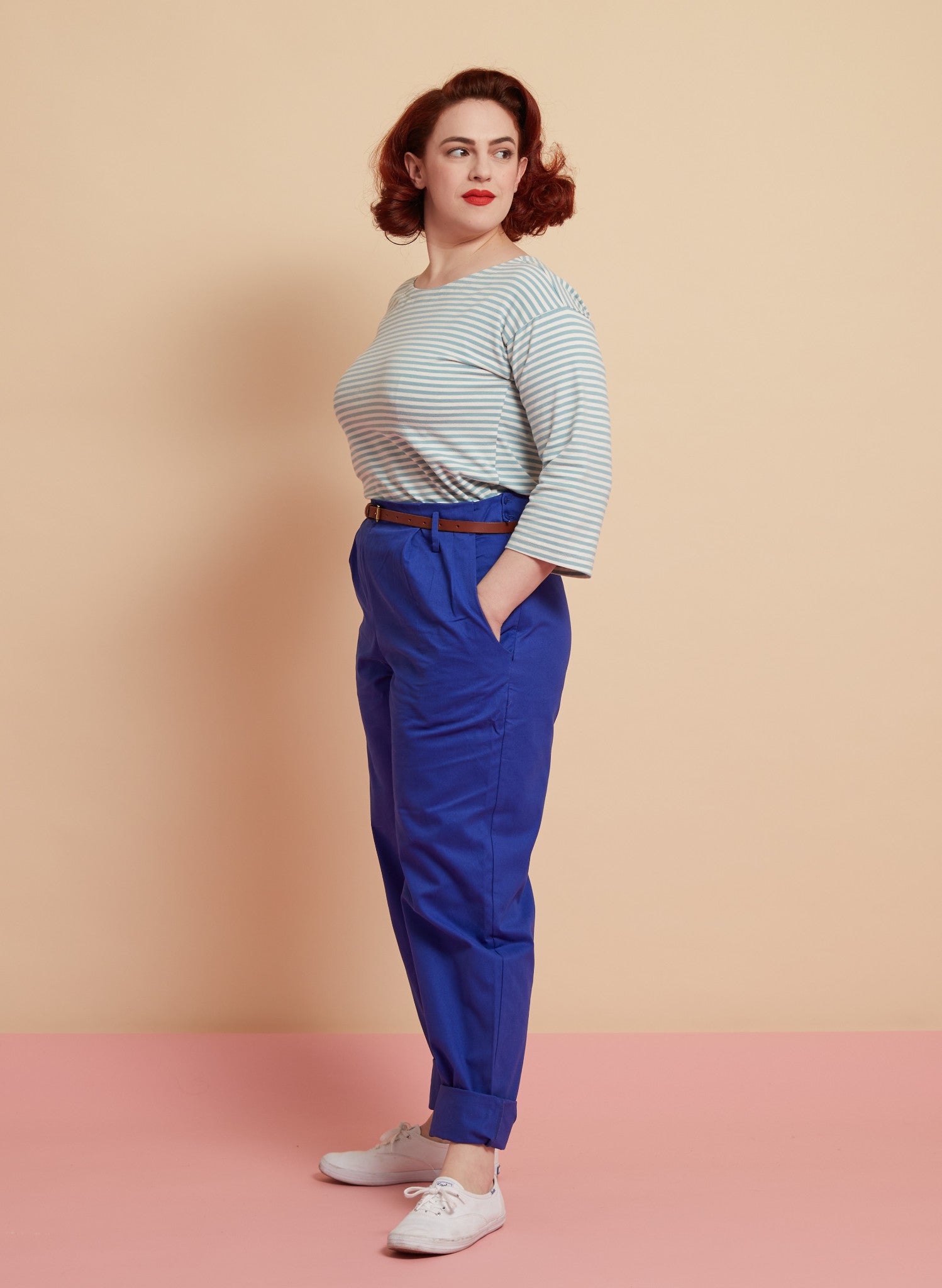 Tina Cotton Jersey Top - Light Blue Stripe