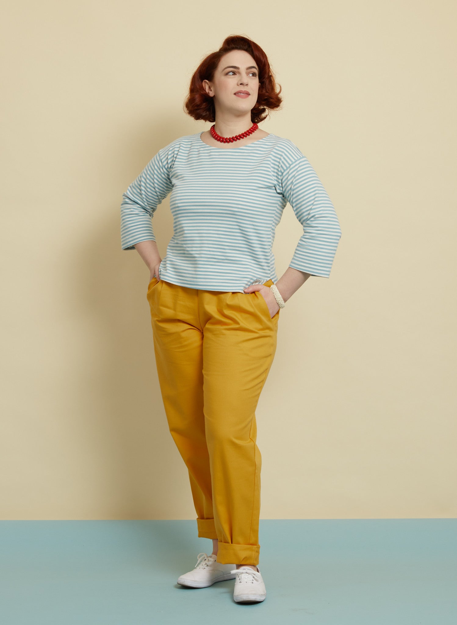 Tina Cotton Jersey Top - Light Blue Stripe