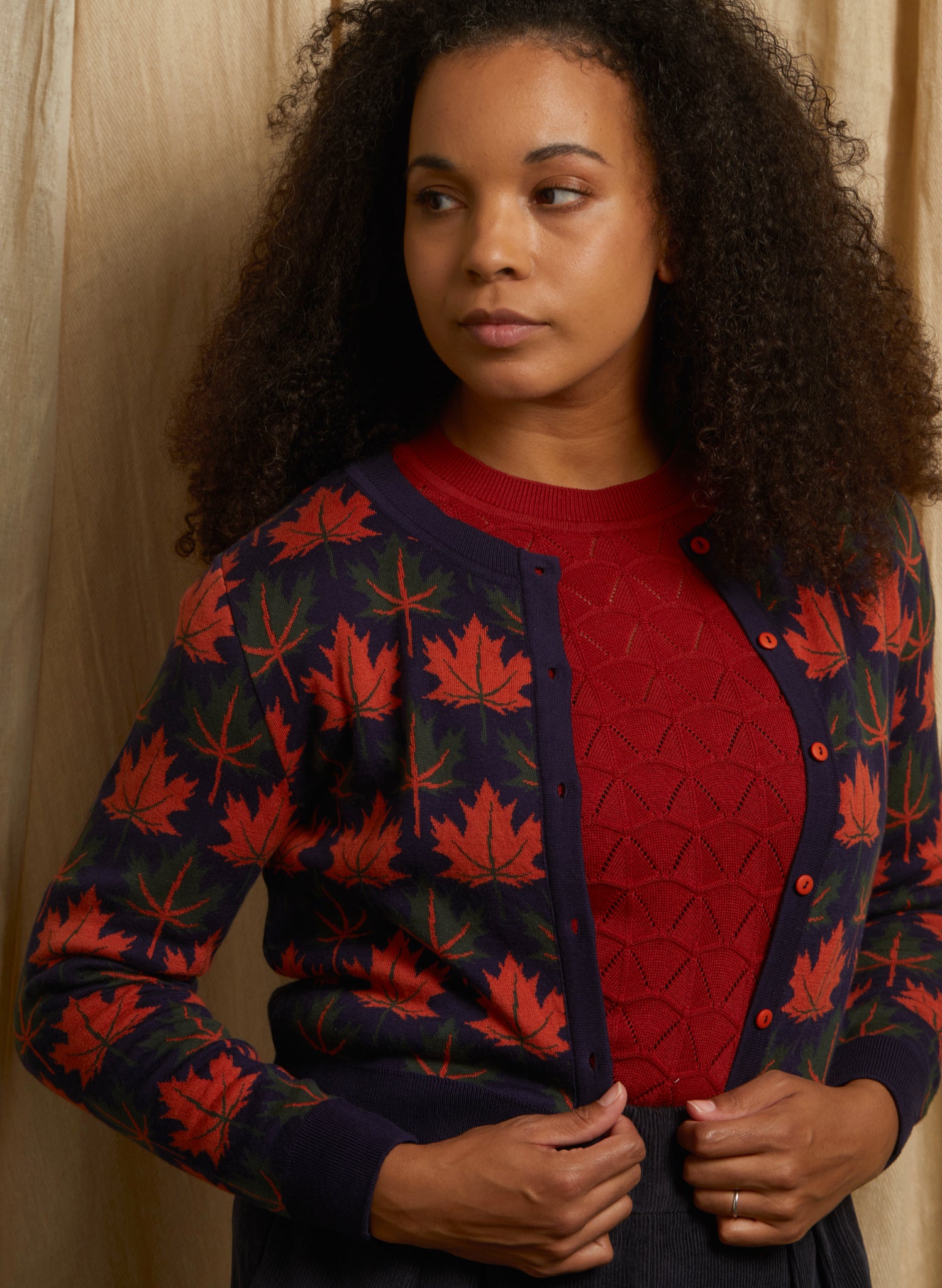 Vera - Navy Autumn Leaves Cardigan