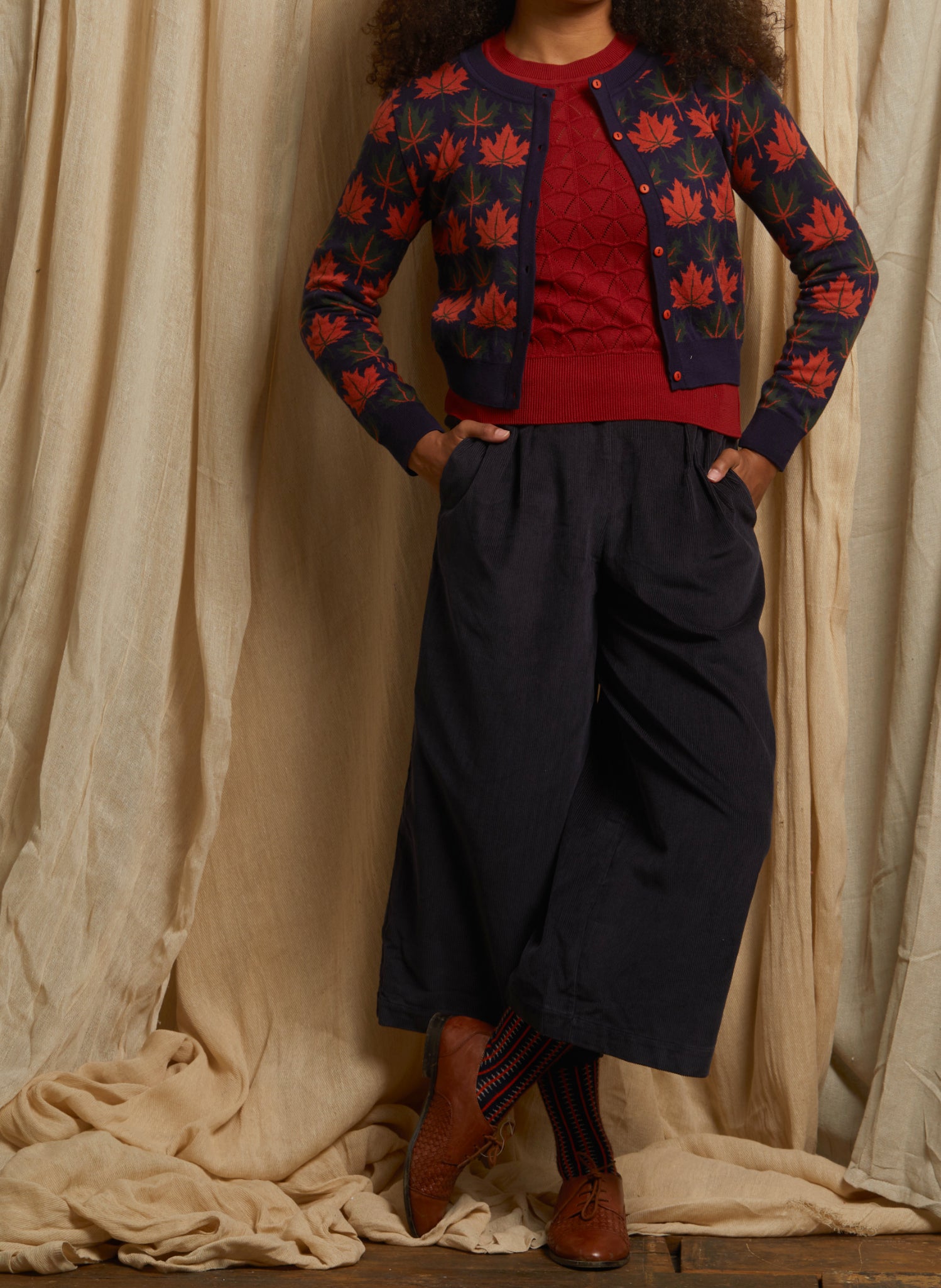Vera - Navy Autumn Leaves Cardigan