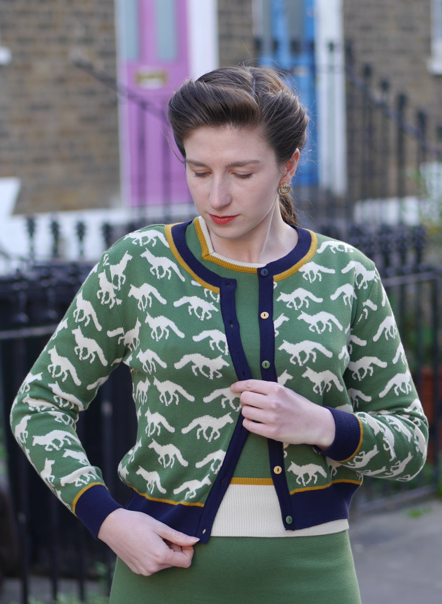 Vera Jacquard Cardigan - Green Fox