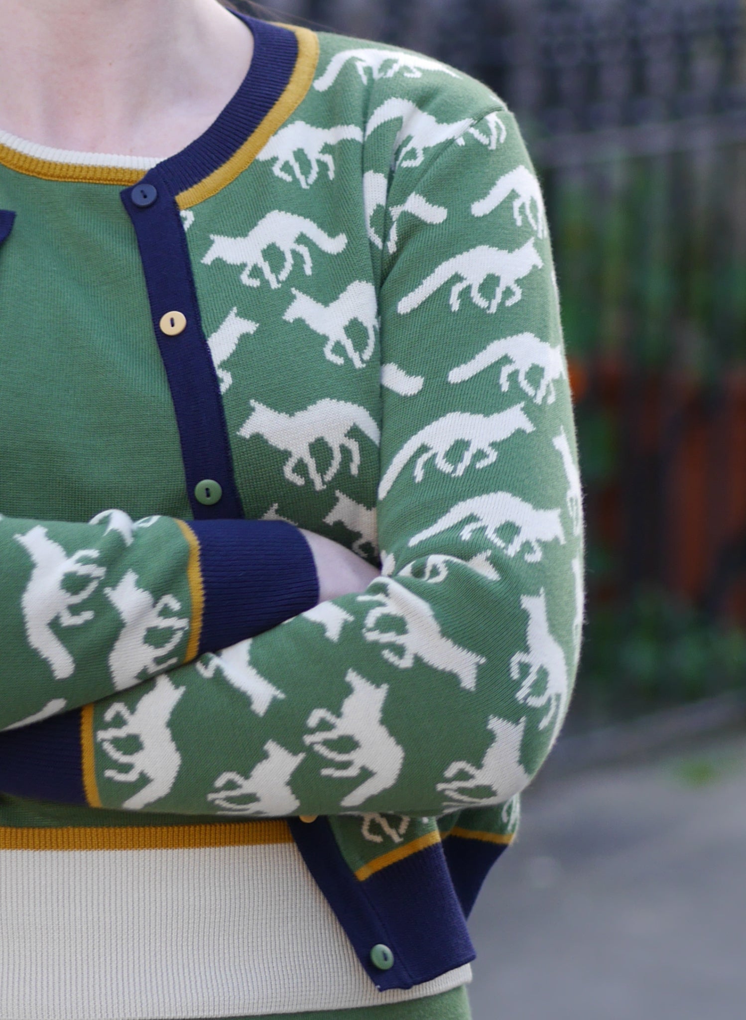 Vera Jacquard Cardigan - Green Fox