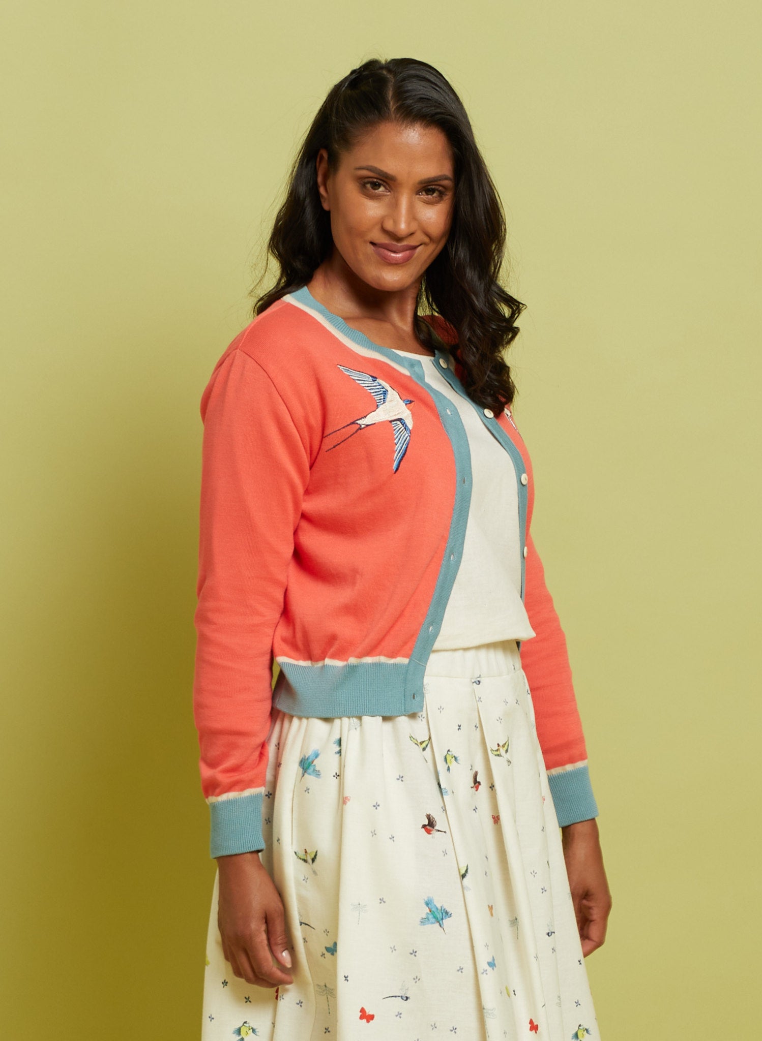 Archive Sale - Size S - Vera Cardigan - Coral Swallows