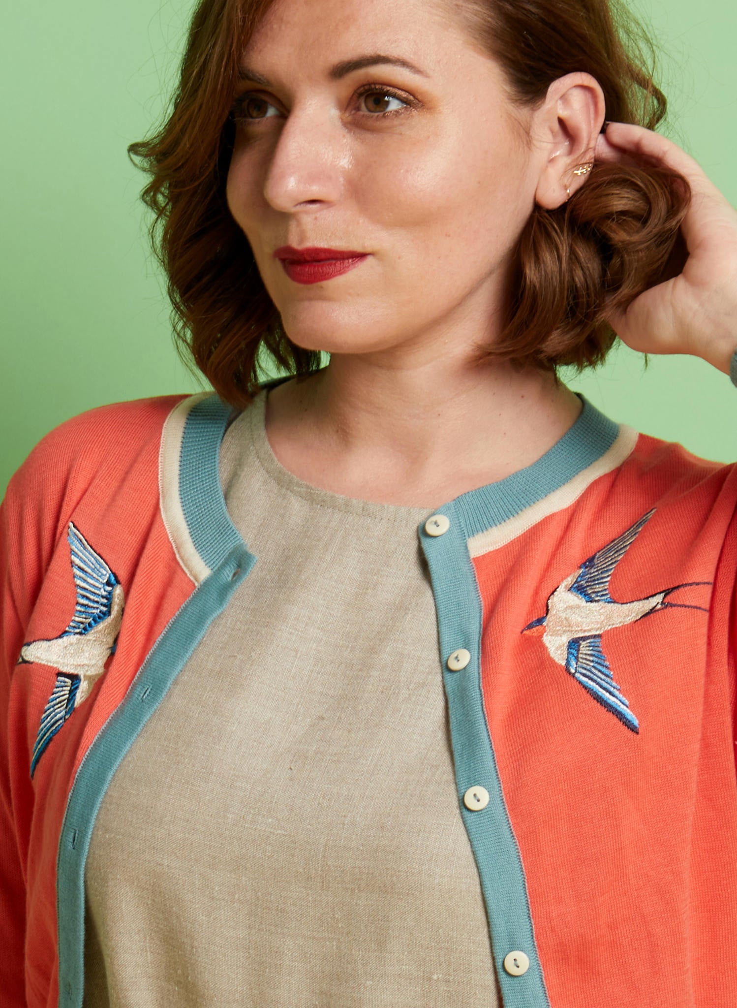 Archive Sale - Size S - Vera Cardigan - Coral Swallows