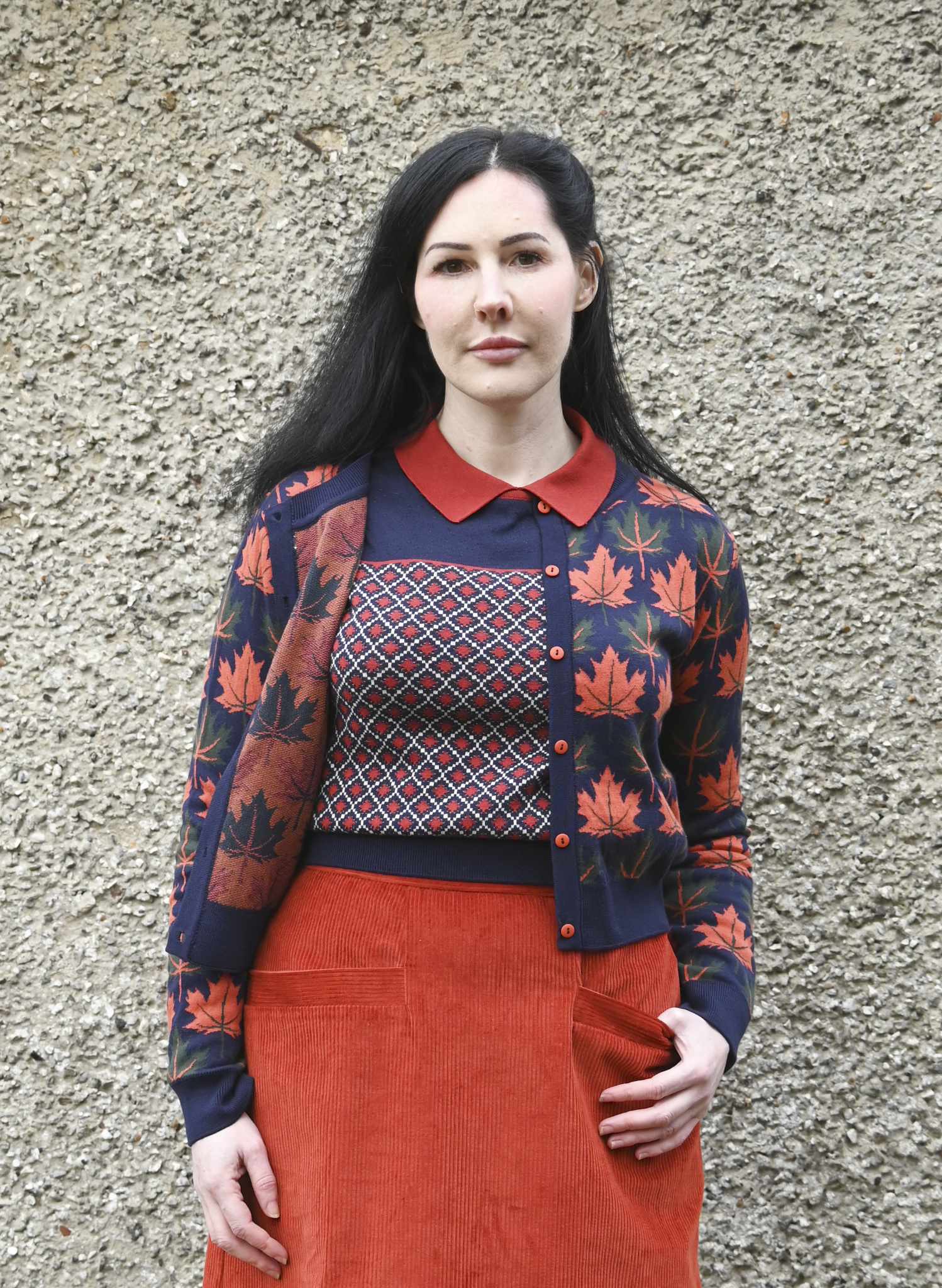 Vera - Navy Autumn Leaves Cardigan