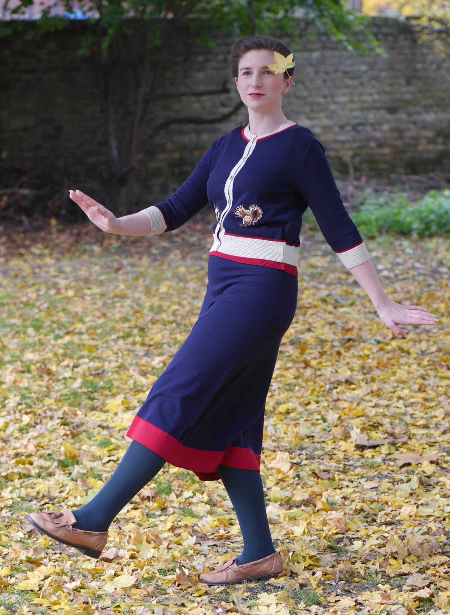 Vera - Navy Embroidered Squirrel Cardigan