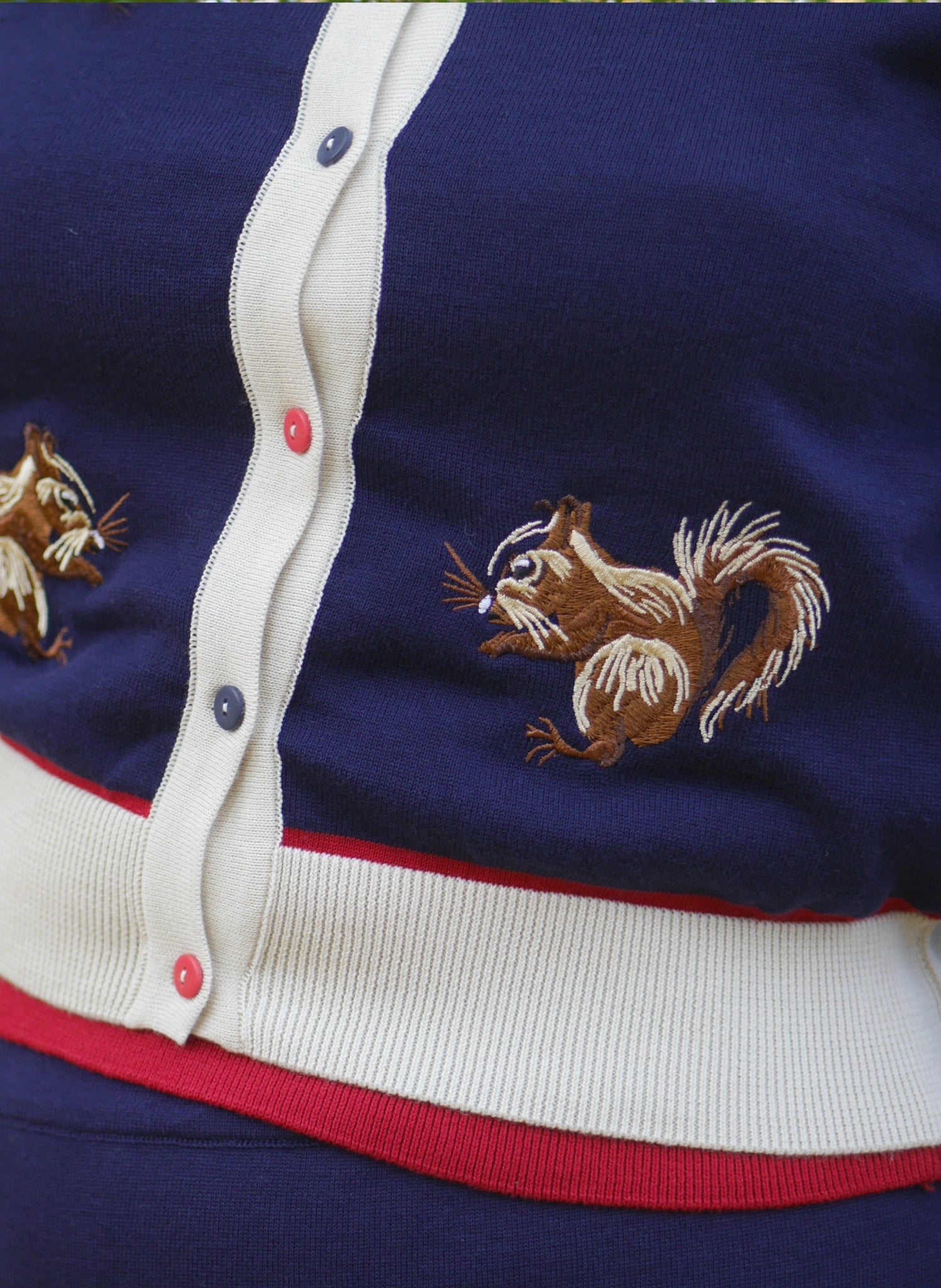 Vera - Navy Embroidered Squirrel Cardigan