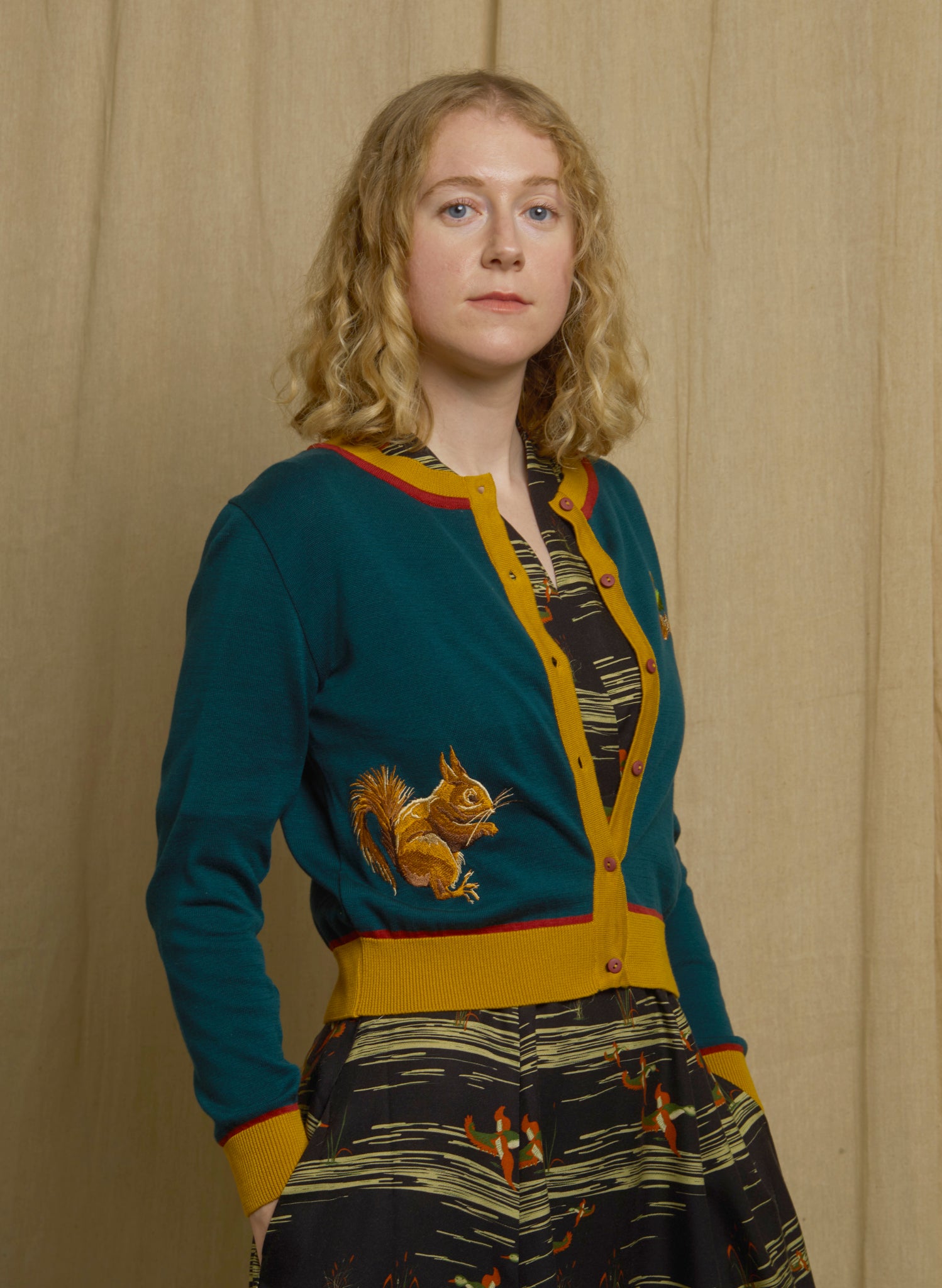 Vera - Teal Squirrel Cardigan